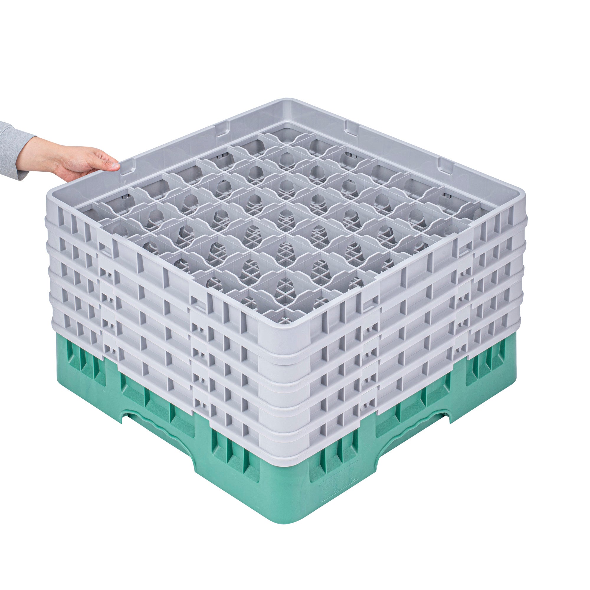 Clean Tek Professional Green Glass Rack - 49 Compartments, 1 Full Drop and 4 Half Drop Extenders - 19 3/4" x 19 3/4" x 12 1/4" - 1 count box