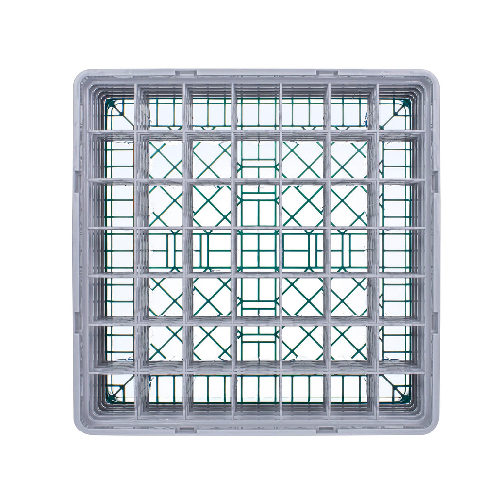 Clean Tek Professional Green Glass Rack - 49 Compartments, 1 Full Drop and 4 Half Drop Extenders - 19 3/4" x 19 3/4" x 12 1/4" - 1 count box