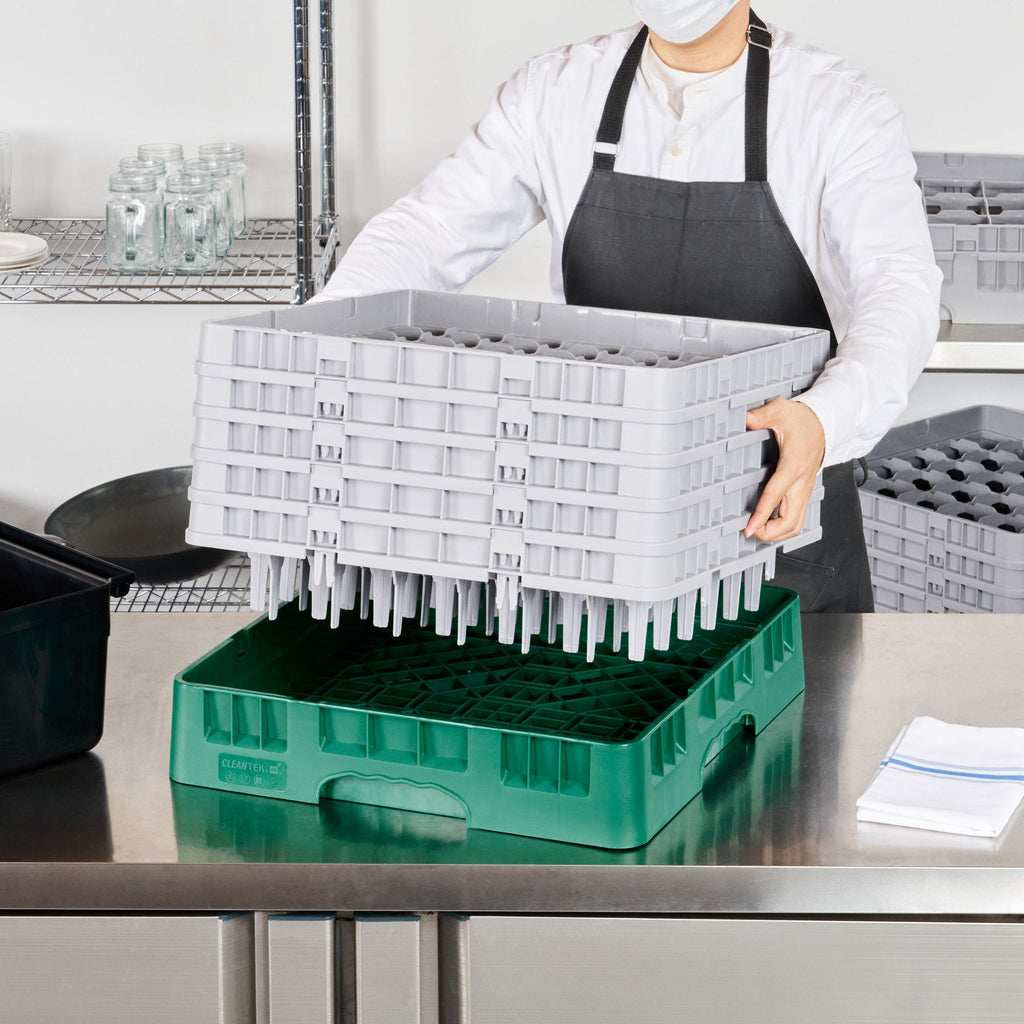 Clean Tek Professional Green Glass Rack - 49 Compartments, 1 Full Drop and 4 Half Drop Extenders - 19 3/4" x 19 3/4" x 12 1/4" - 1 count box
