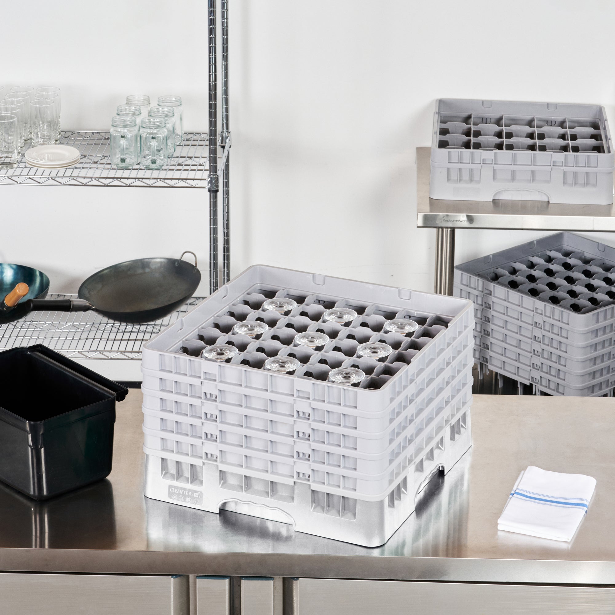 Clean Tek Professional Gray Glass Rack - 49 Compartments, 1 Full Drop and 4 Half Drop Extenders - 19 3/4" x 19 3/4" x 12 1/4" - 1 count box
