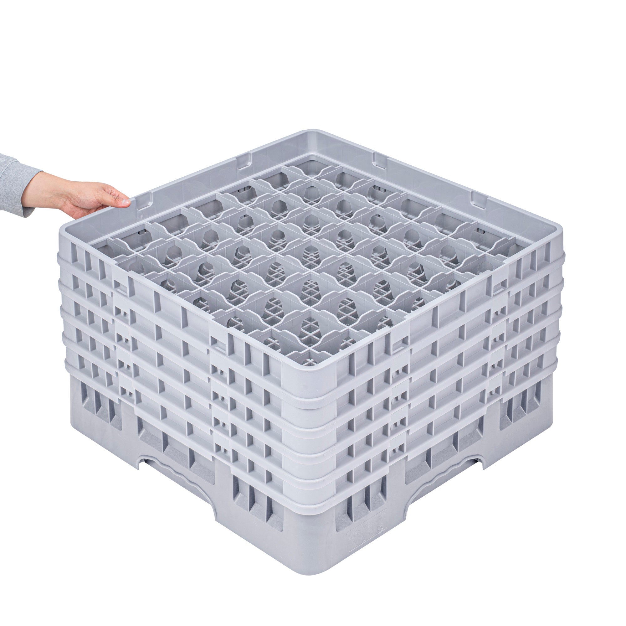 Clean Tek Professional Gray Glass Rack - 49 Compartments, 1 Full Drop and 4 Half Drop Extenders - 19 3/4" x 19 3/4" x 12 1/4" - 1 count box