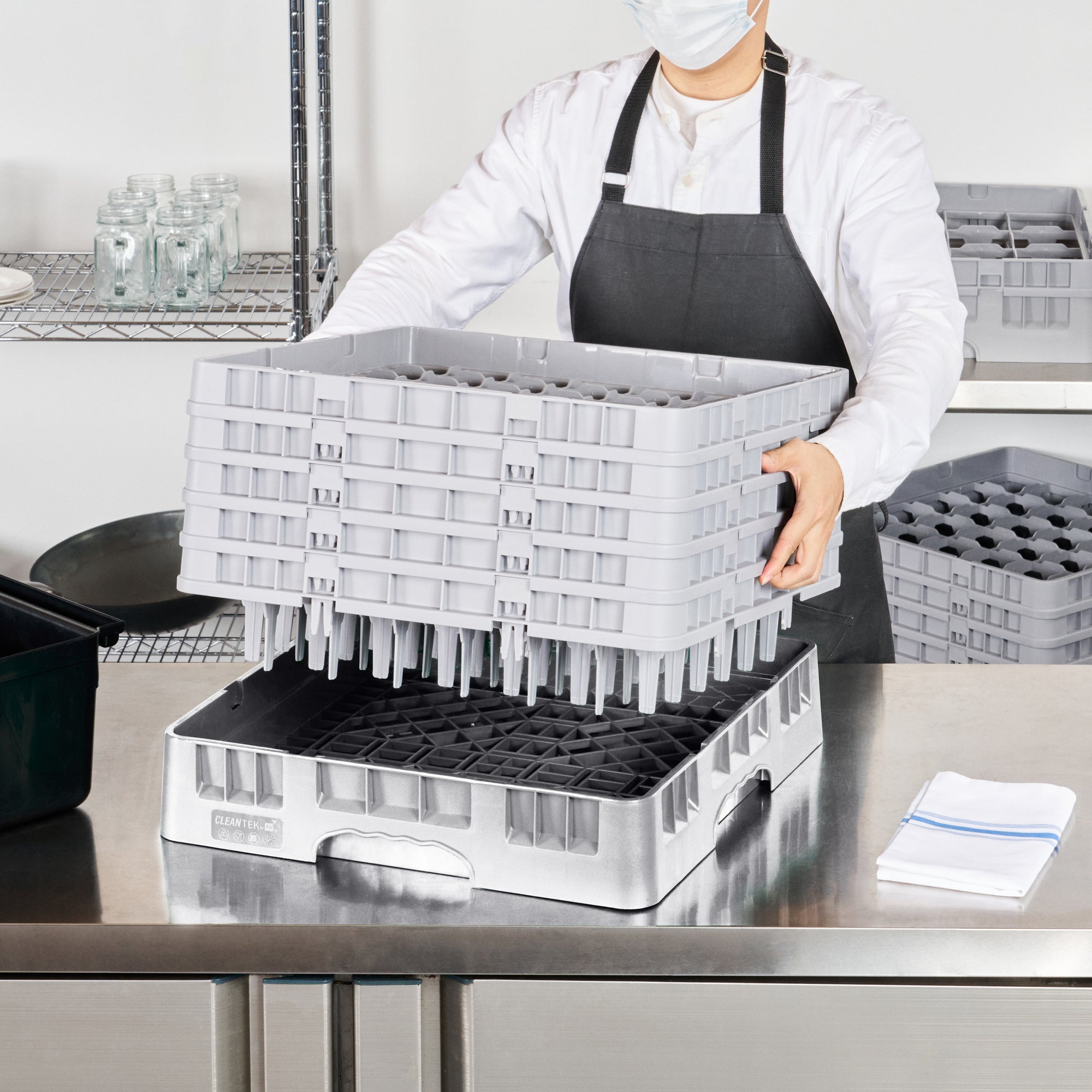 Clean Tek Professional Gray Glass Rack - 49 Compartments, 1 Full Drop and 4 Half Drop Extenders - 19 3/4" x 19 3/4" x 12 1/4" - 1 count box