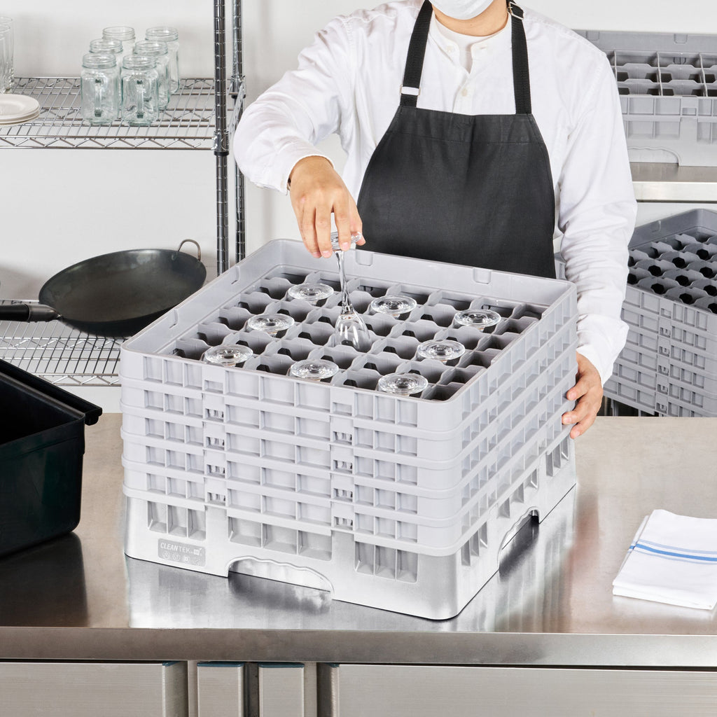Clean Tek Professional Gray Glass Rack - 49 Compartments, 1 Full Drop and 4 Half Drop Extenders - 19 3/4" x 19 3/4" x 12 1/4" - 1 count box