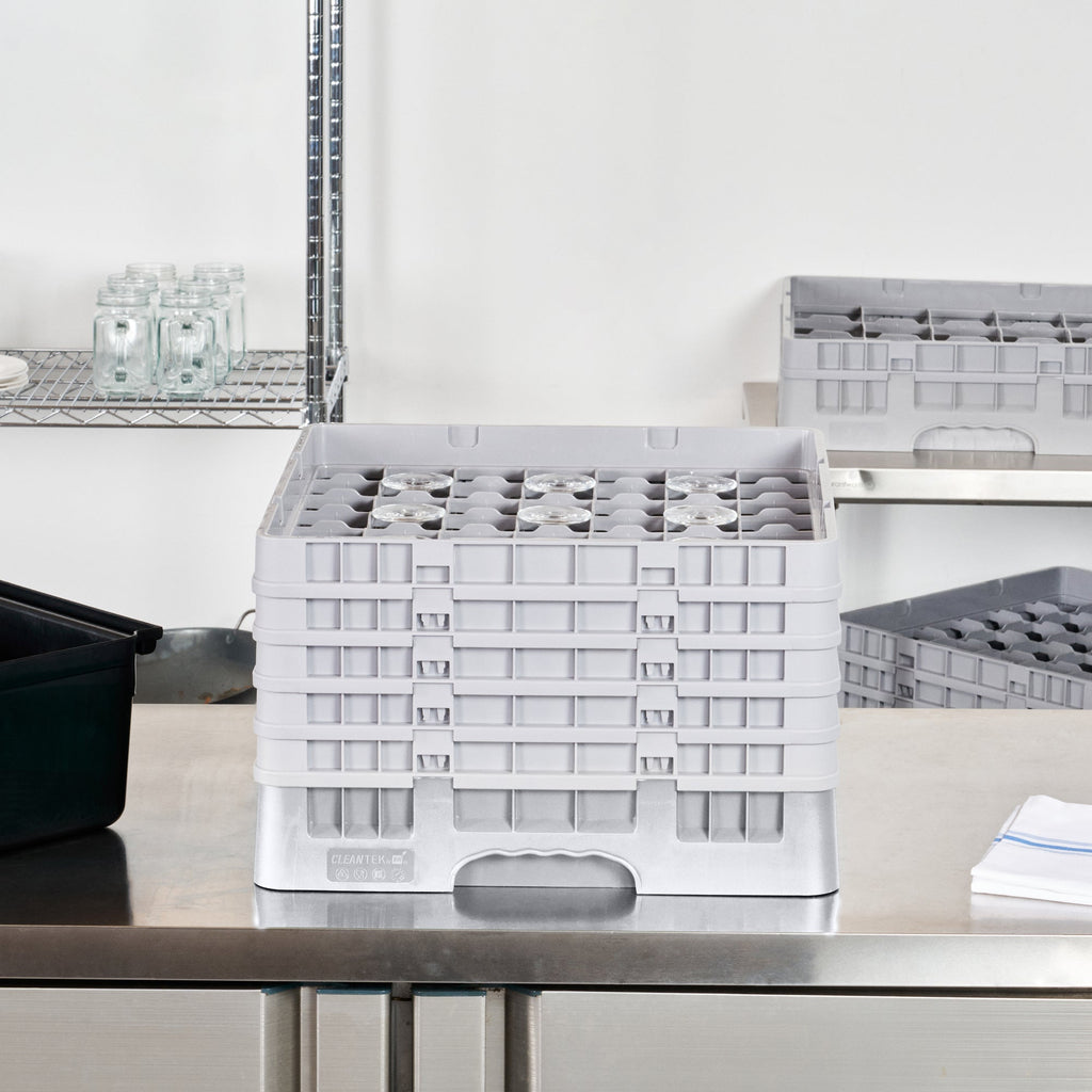 Clean Tek Professional Gray Glass Rack - 49 Compartments, 1 Full Drop and 4 Half Drop Extenders - 19 3/4" x 19 3/4" x 12 1/4" - 1 count box