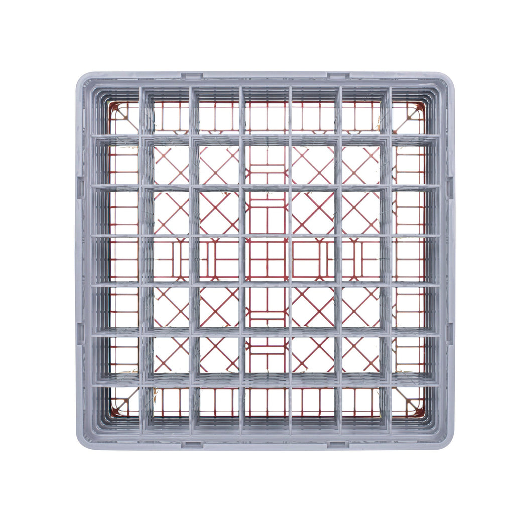 Clean Tek Professional Red Glass Rack - 49 Compartments, 1 Full Drop and 4 Half Drop Extenders - 19 3/4" x 19 3/4" x 12 1/4" - 1 count box