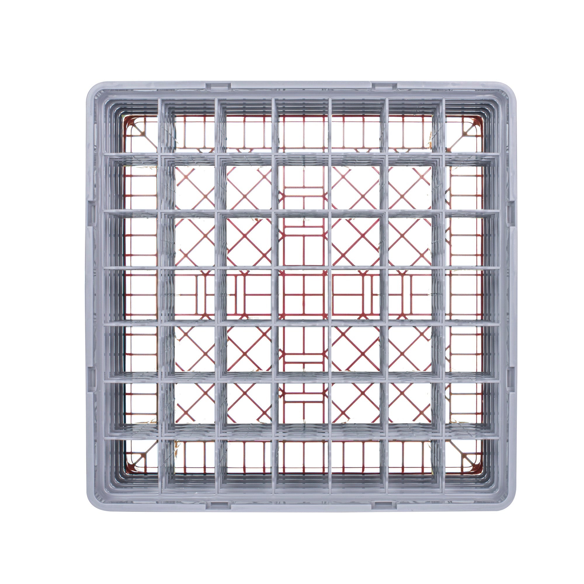 Clean Tek Professional Red Glass Rack - 49 Compartments, 1 Full Drop and 4 Half Drop Extenders - 19 3/4" x 19 3/4" x 12 1/4" - 1 count box
