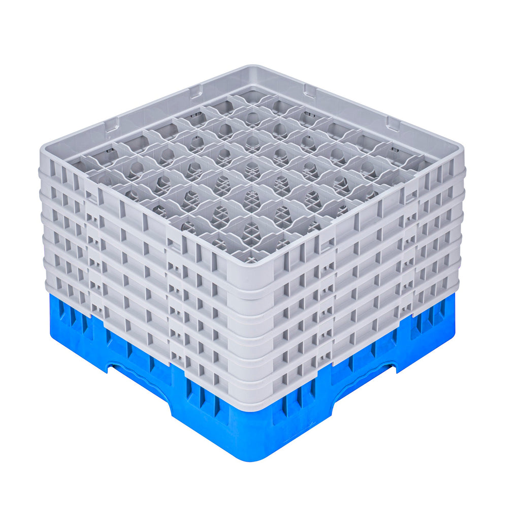 Clean Tek Professional Blue Glass Rack - 49 Compartments, 1 Full Drop and 5 Half Drop Extenders - 19 3/4" x 19 3/4" x 13 3/4" - 1 count box