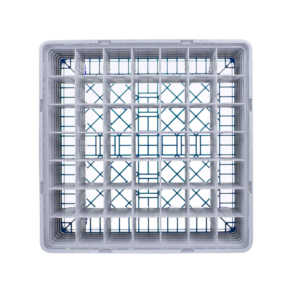 Clean Tek Professional Blue Glass Rack - 49 Compartments, 1 Full Drop and 5 Half Drop Extenders - 19 3/4" x 19 3/4" x 13 3/4" - 1 count box
