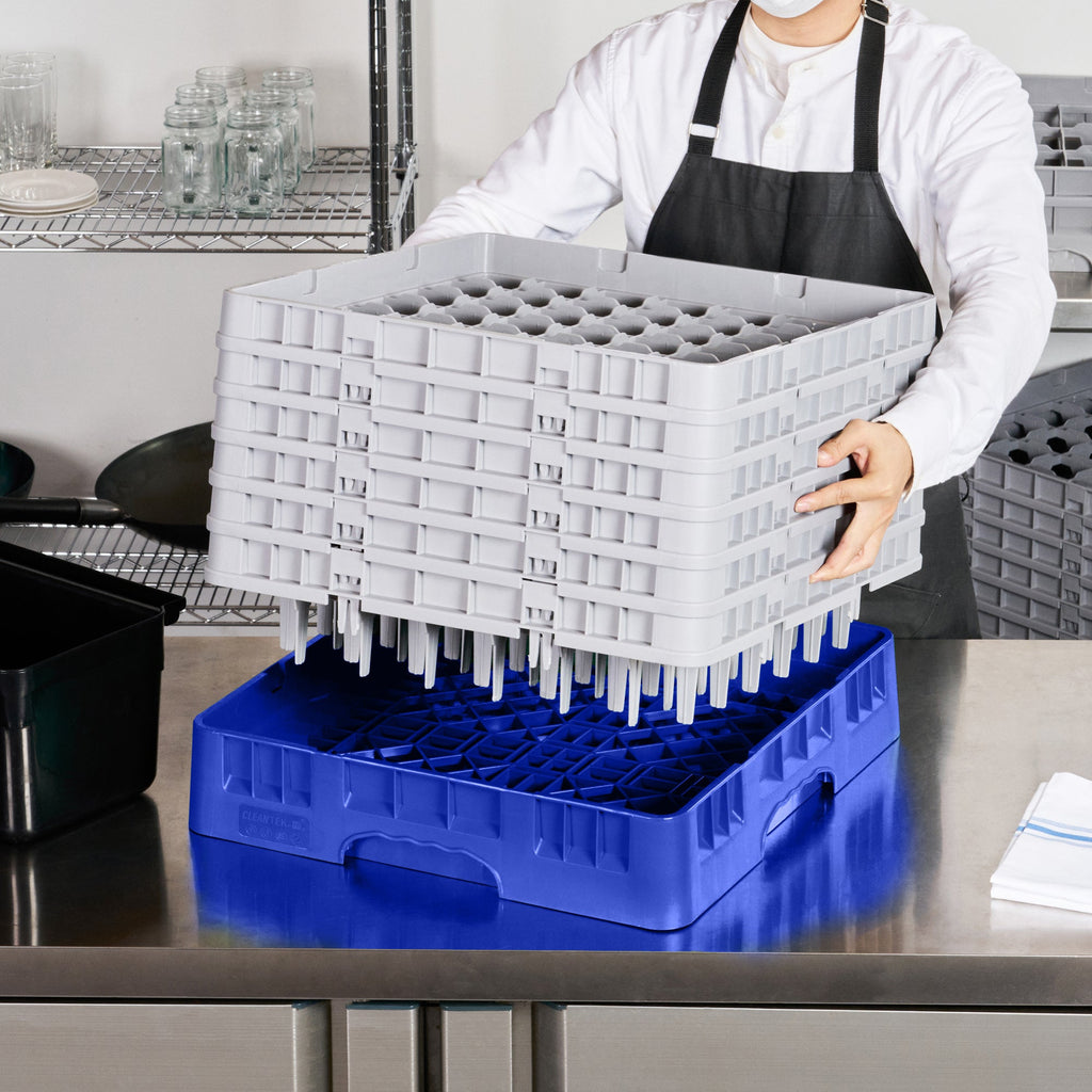 Clean Tek Professional Blue Glass Rack - 49 Compartments, 1 Full Drop and 5 Half Drop Extenders - 19 3/4" x 19 3/4" x 13 3/4" - 1 count box