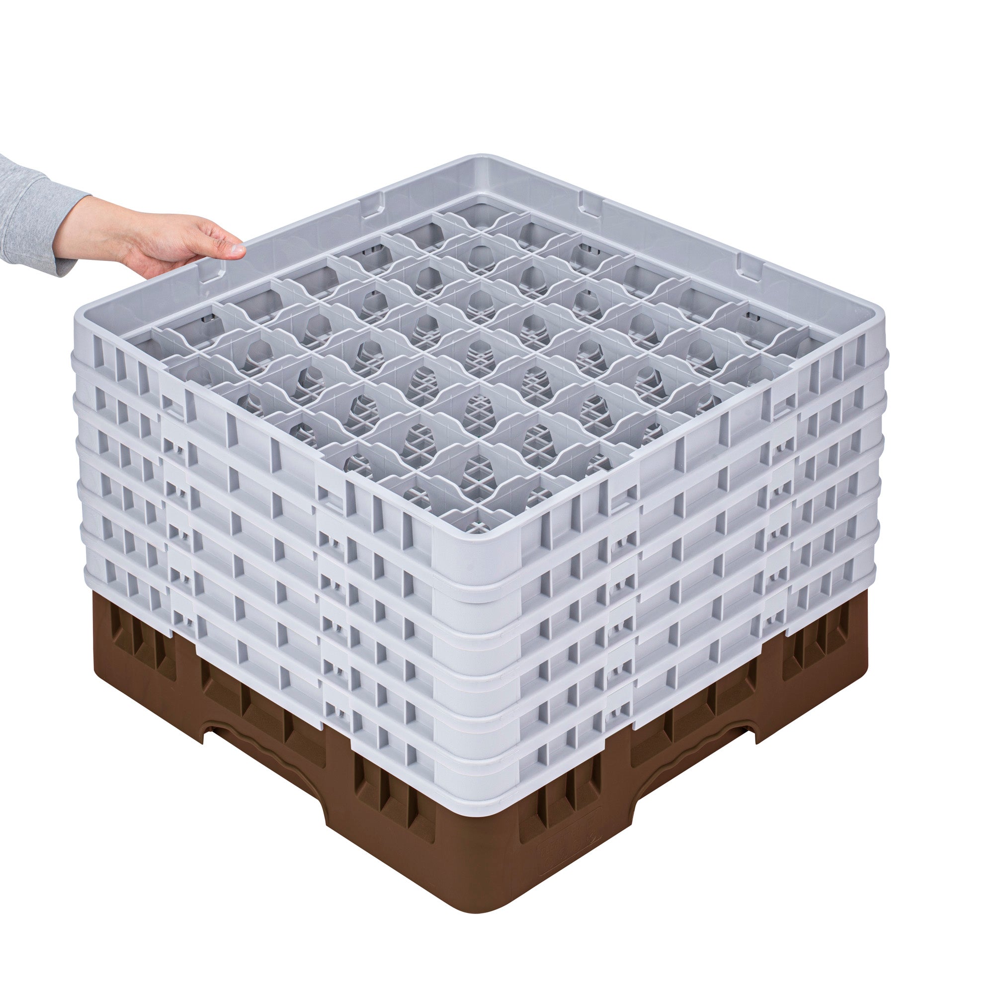 Clean Tek Professional Brown Glass Rack - 49 Compartments, 1 Full Drop and 5 Half Drop Extenders - 19 3/4" x 19 3/4" x 13 3/4" - 1 count box