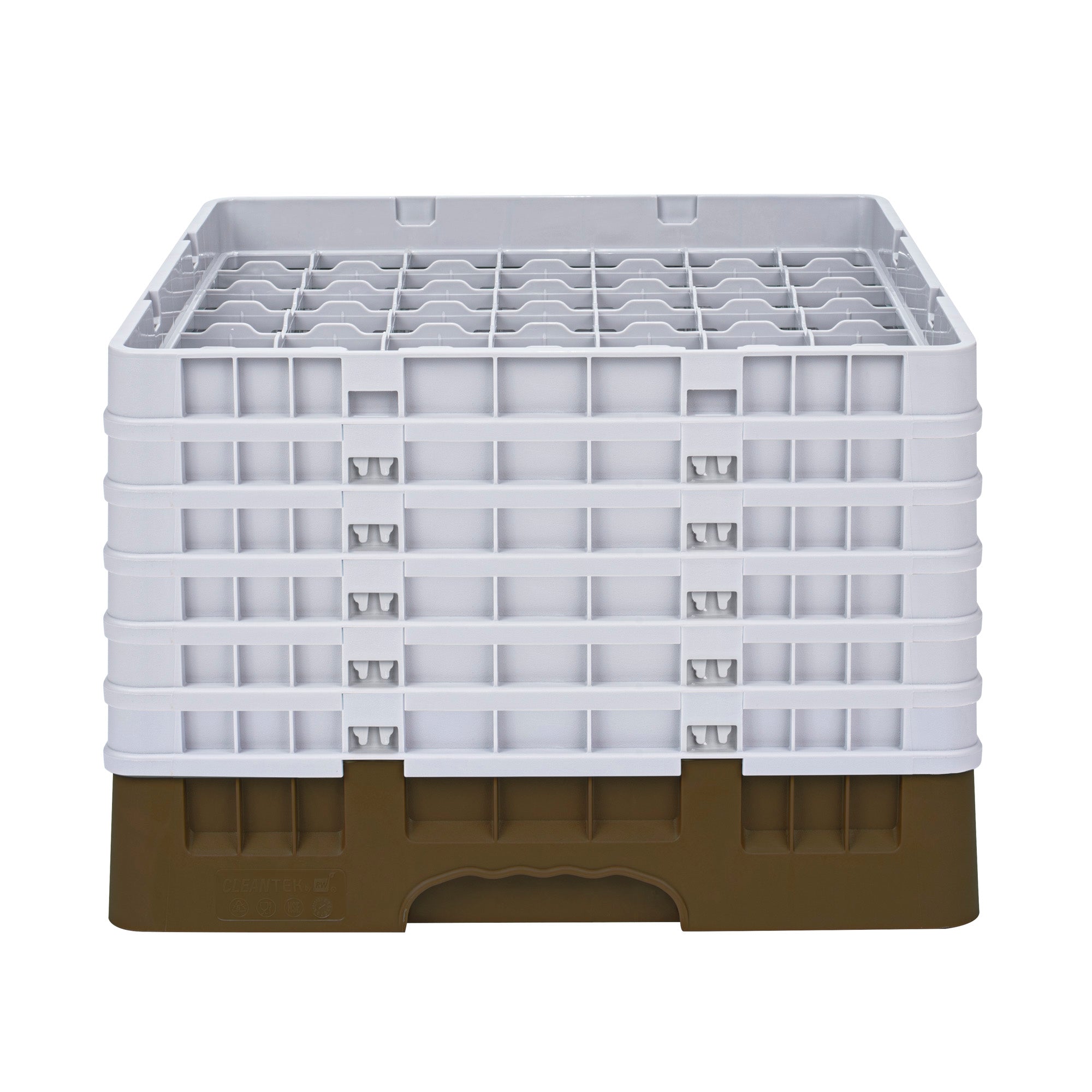 Clean Tek Professional Brown Glass Rack - 49 Compartments, 1 Full Drop and 5 Half Drop Extenders - 19 3/4" x 19 3/4" x 13 3/4" - 1 count box