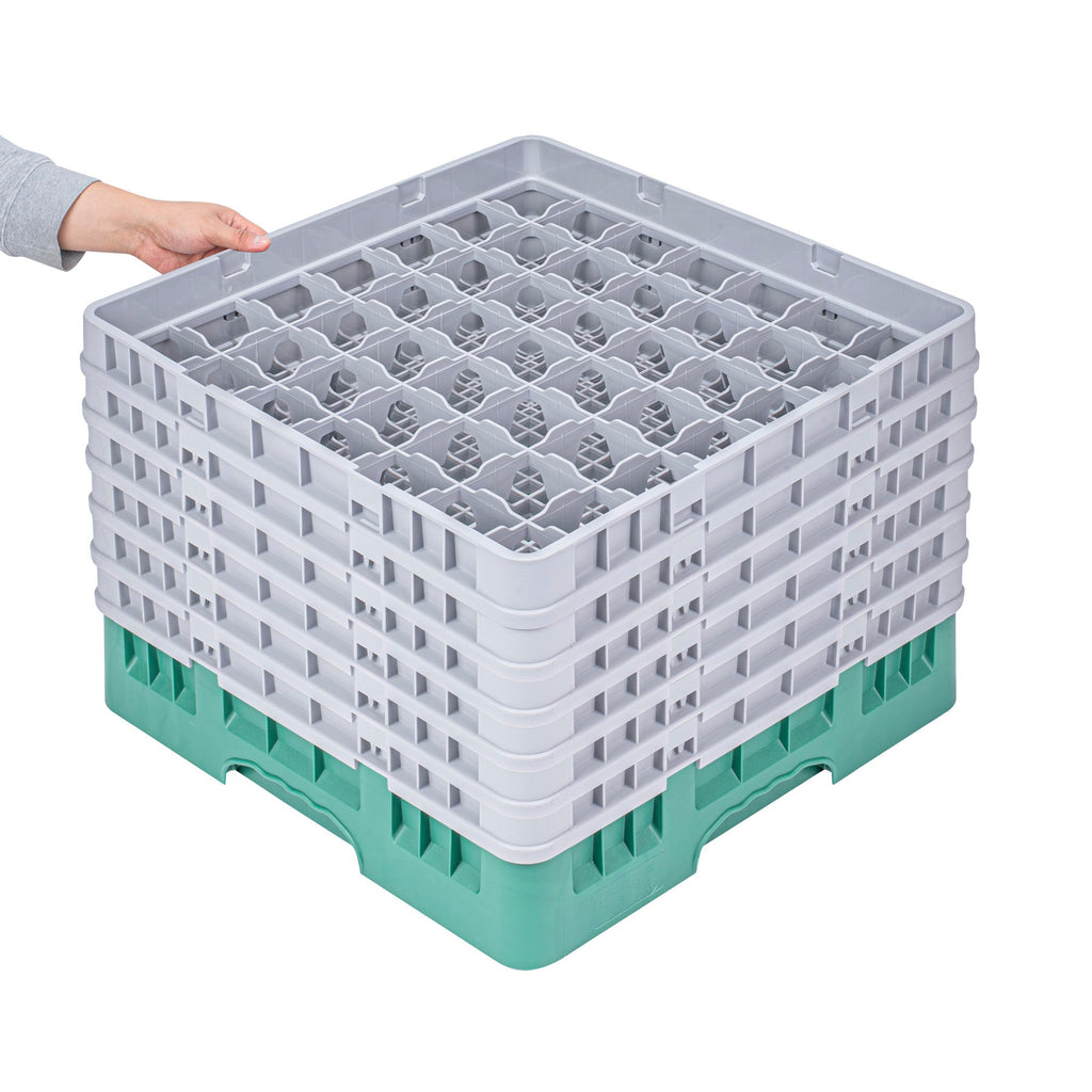 Clean Tek Professional Green Glass Rack - 49 Compartments, 1 Full Drop and 5 Half Drop Extenders - 19 3/4" x 19 3/4" x 13 3/4" - 1 count box