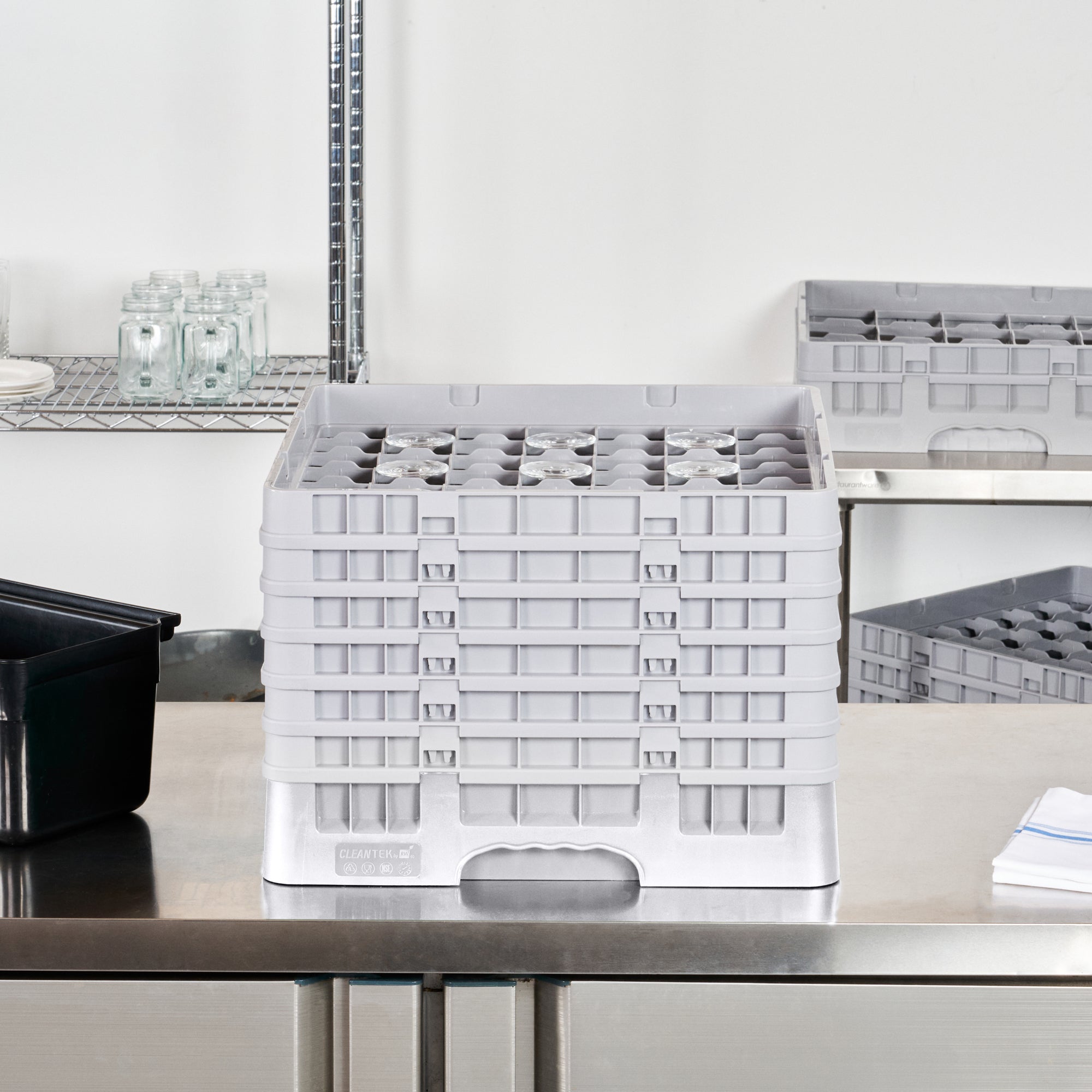 Clean Tek Professional Gray Glass Rack - 49 Compartments, 1 Full Drop and 5 Half Drop Extenders - 19 3/4" x 19 3/4" x 13 3/4" - 1 count box