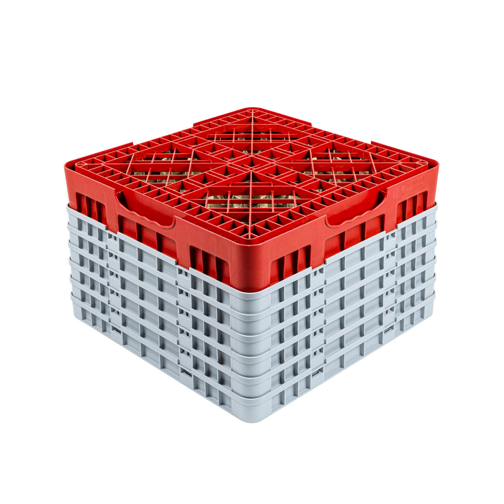 Clean Tek Professional Red Glass Rack - 49 Compartments, 1 Full Drop and 5 Half Drop Extenders - 19 3/4" x 19 3/4" x 13 3/4" - 1 count box