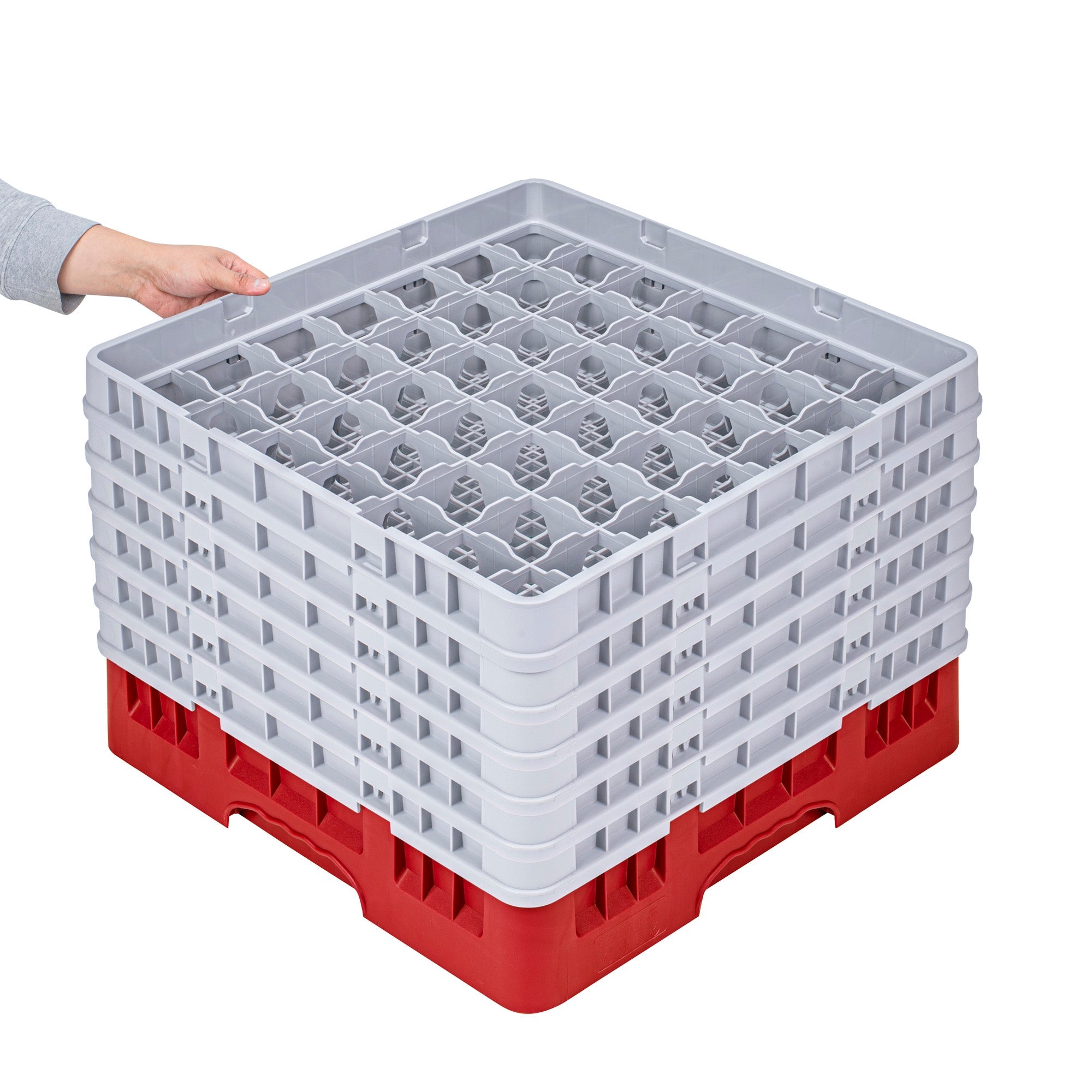 Clean Tek Professional Red Glass Rack - 49 Compartments, 1 Full Drop and 5 Half Drop Extenders - 19 3/4" x 19 3/4" x 13 3/4" - 1 count box