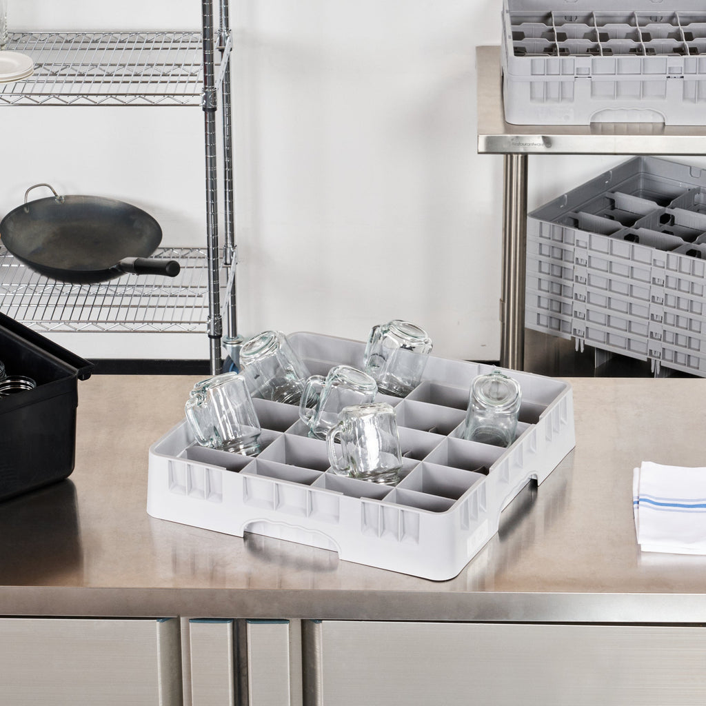 Clean Tek Professional 2 5/8" High Gray Full Size Cup Rack - 20 Compartments - 19 3/4" x 19 3/4" x 4" - 1 count box