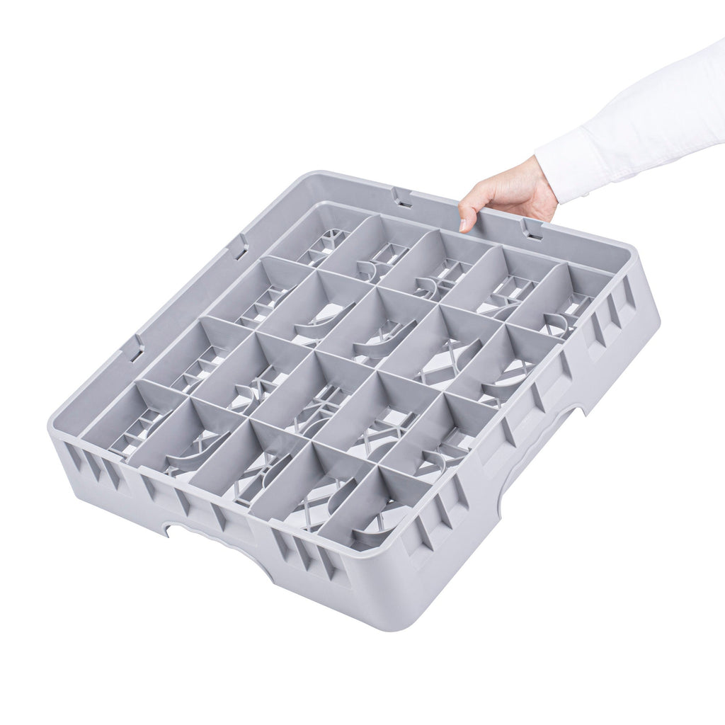Clean Tek Professional 2 5/8" High Gray Full Size Cup Rack - 20 Compartments - 19 3/4" x 19 3/4" x 4" - 1 count box