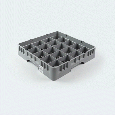 Clean Tek Professional 2 5/8" High Gray Full Size Cup Rack - 20 Compartments - 19 3/4" x 19 3/4" x 4" - 1 count box