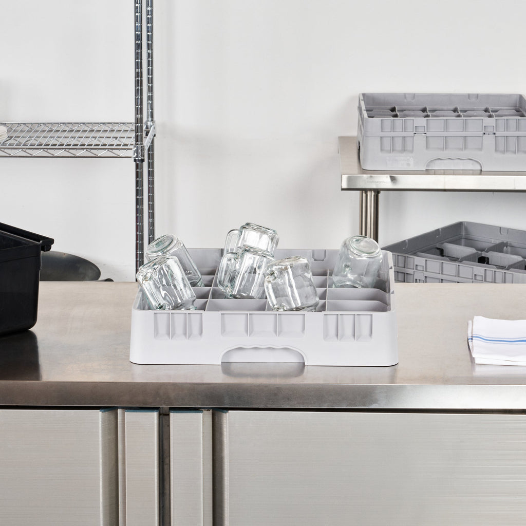 Clean Tek Professional 2 5/8" High Gray Full Size Cup Rack - 20 Compartments - 19 3/4" x 19 3/4" x 4" - 1 count box