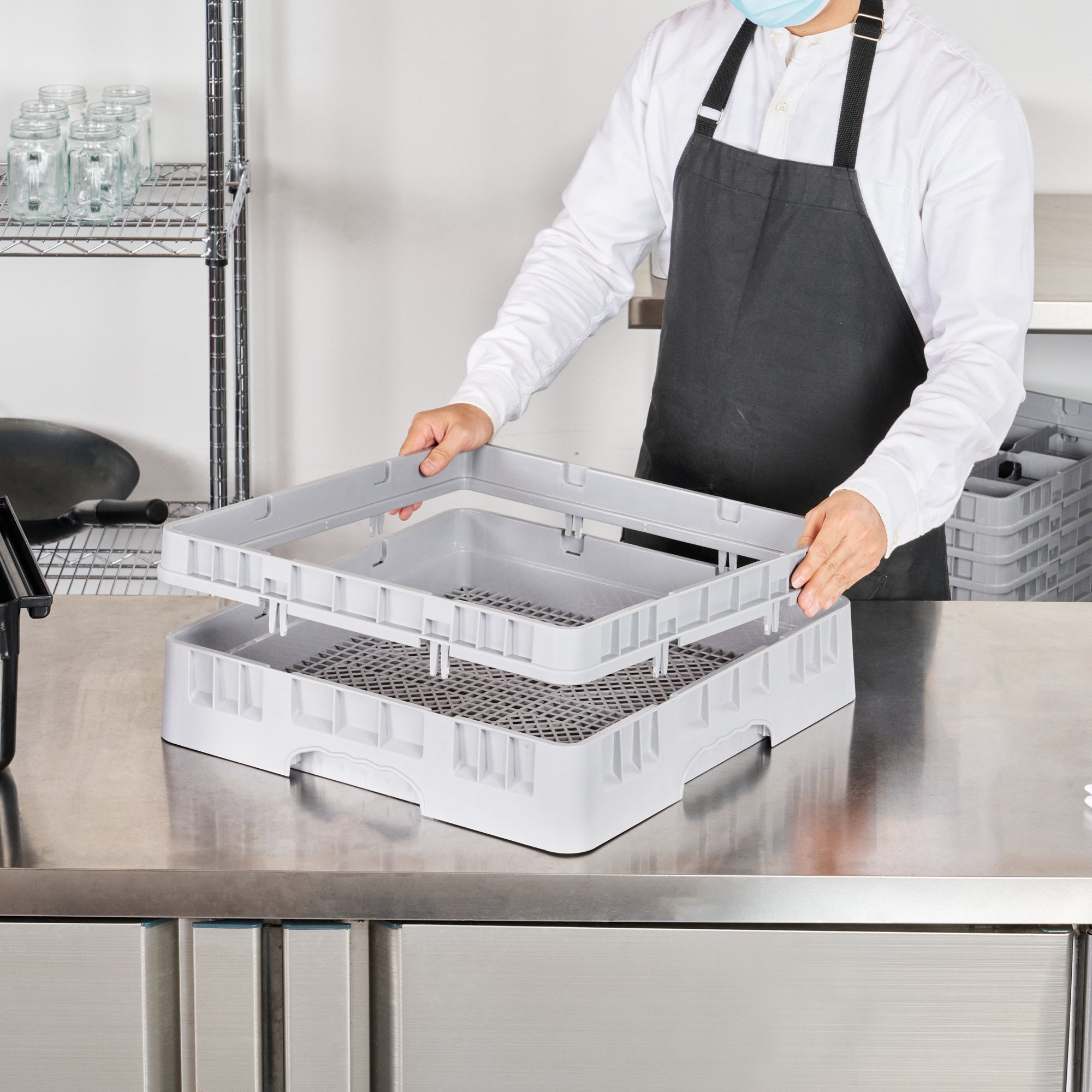 Clean Tek Professional Gray Glass Rack Extender - Closed Sides - 19 3/4" x 19 3/4" x 3" - 1 count box