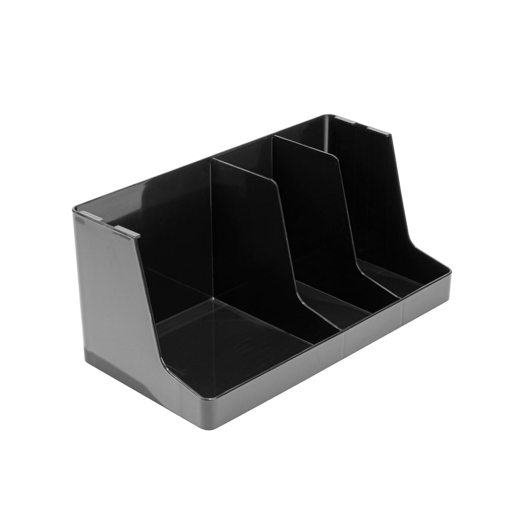 Restpresso Black Plastic Coffee Cup / Lid / Napkin Organizer - 3 Section - 16 1/4" x 8 1/4" x 7" - 1 count box