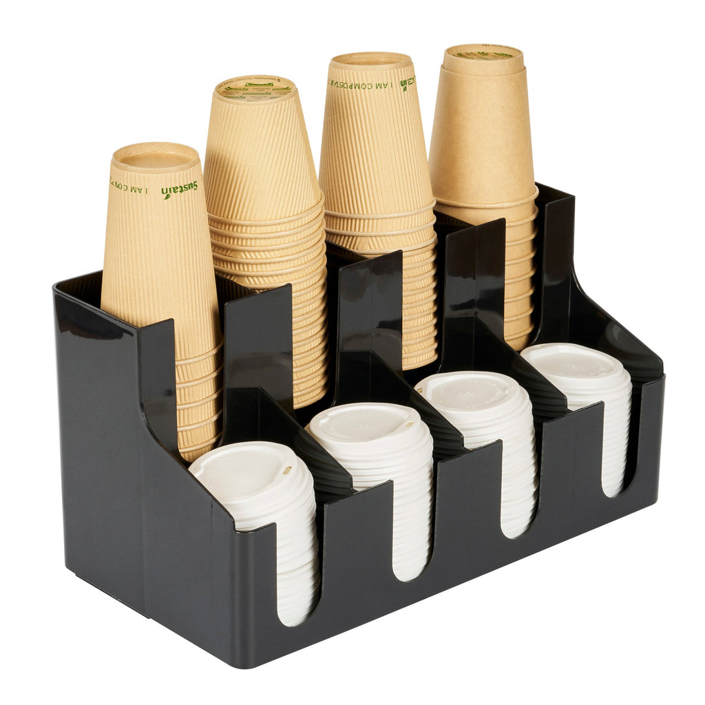 Restpresso Black Plastic Coffee Cup / Lid Organizer - 8 Section - 16 1/4" x 8 1/4" x 8 3/4" - 1 count box