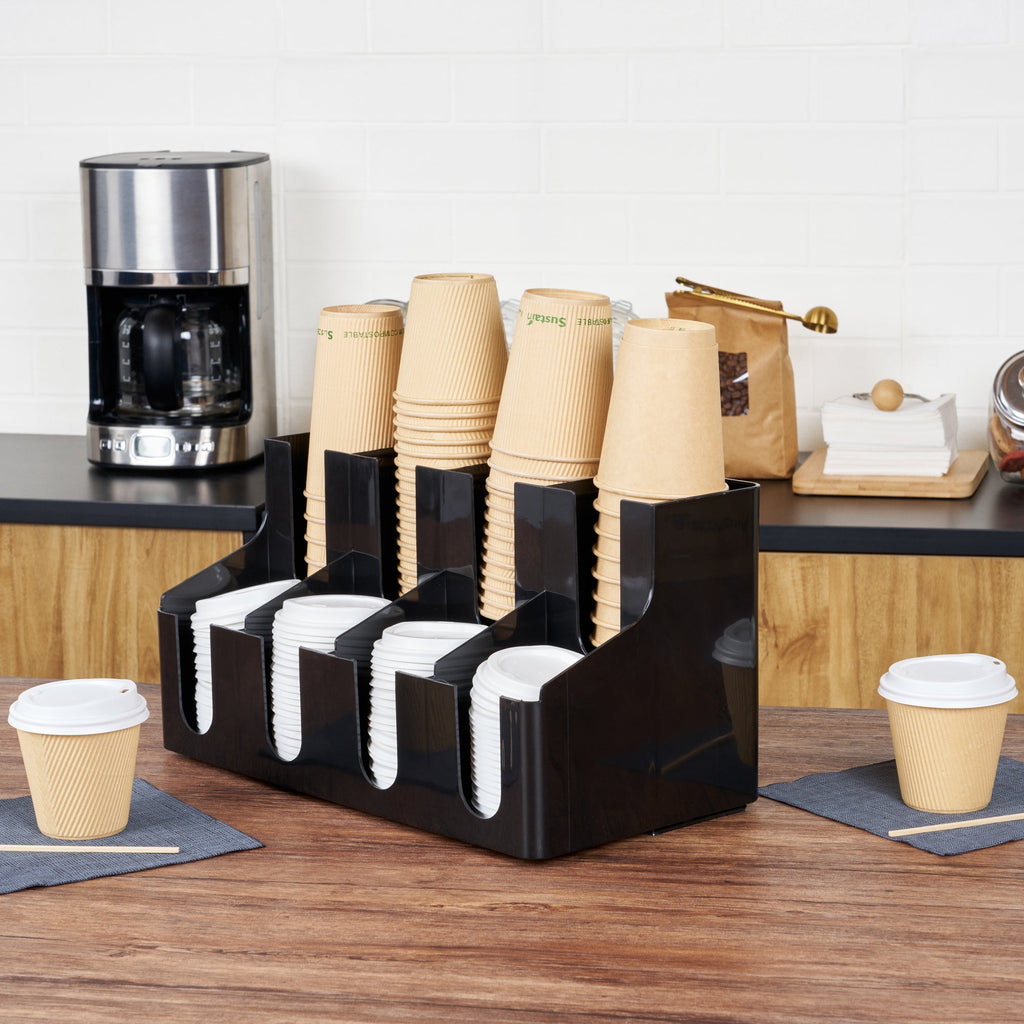 Restpresso Black Plastic Coffee Cup / Lid Organizer - 8 Section - 16 1/4" x 8 1/4" x 8 3/4" - 1 count box