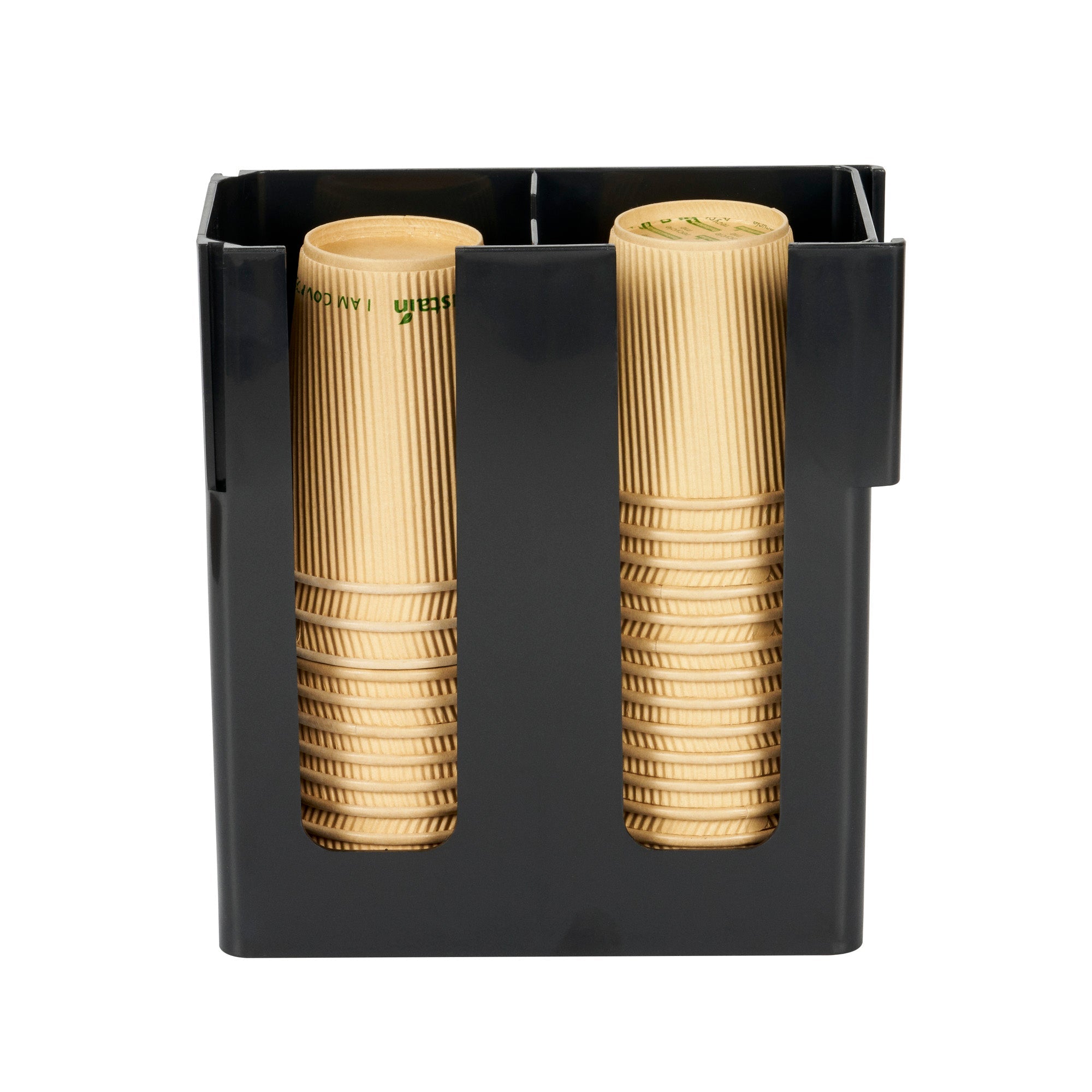 Restpresso Black Plastic Coffee Cup / Lid Organizer - 2 Section - 9" x 4 1/4" x 9 1/2" - 1 count box