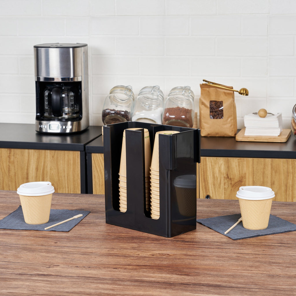 Restpresso Black Plastic Coffee Cup / Lid Organizer - 2 Section - 9" x 4 1/4" x 9 1/2" - 1 count box
