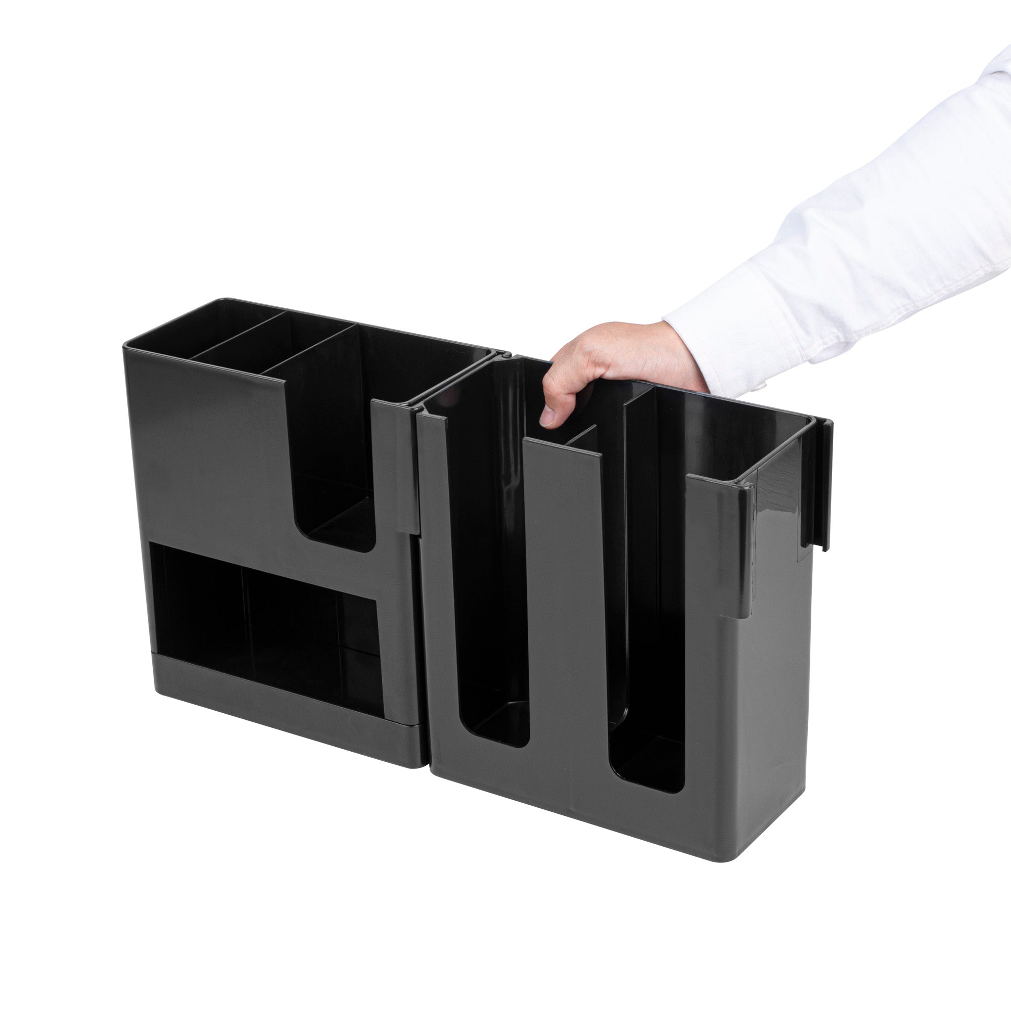 Restpresso Black Plastic Coffee Cup / Lid / Napkin Organizer - 6 Section - 17 1/4" x 4 1/4" x 9 3/4" - 1 count box
