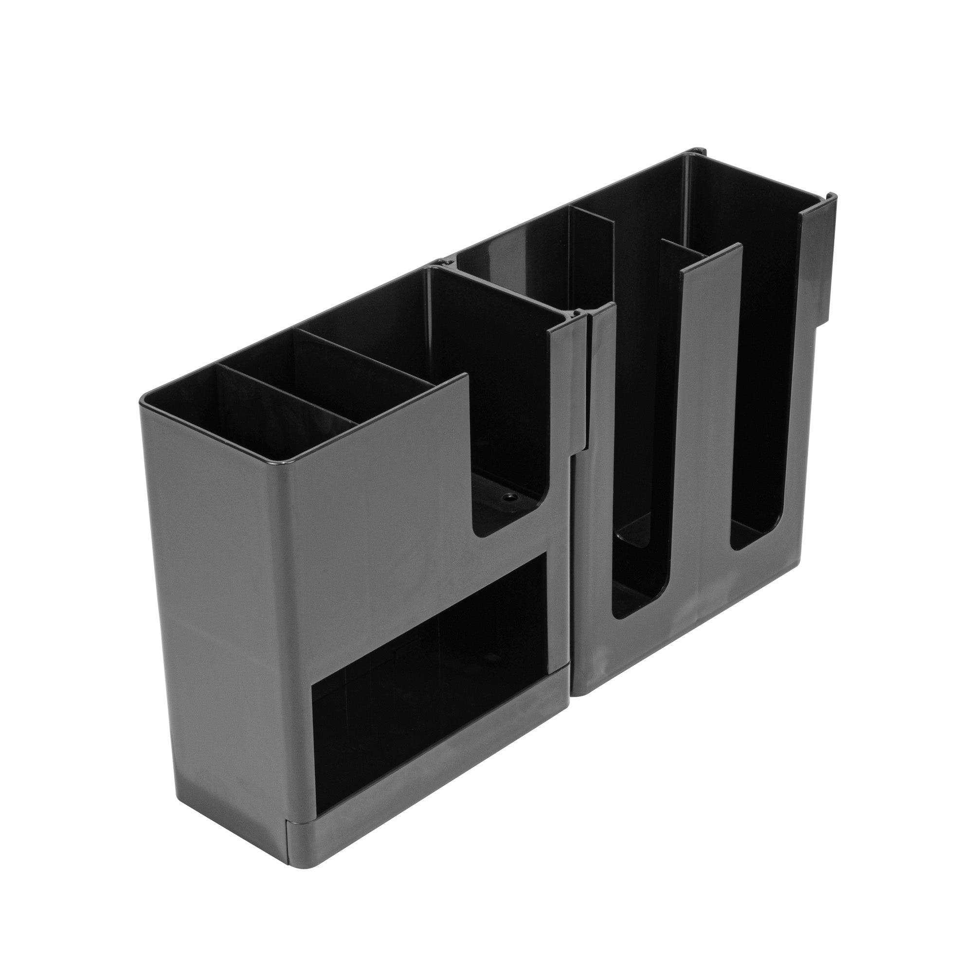 Restpresso Black Plastic Coffee Cup / Lid / Napkin Organizer - 6 Section - 17 1/4" x 4 1/4" x 9 3/4" - 1 count box