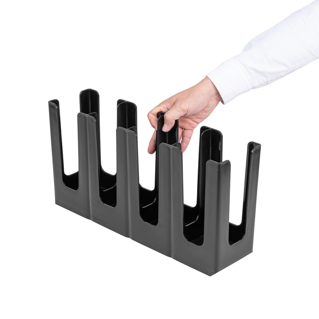 Restpresso Black Plastic Coffee Cup / Lid Organizer - 4 Section, Adjustable - 17 1/2" x 4 1/4" x 8 1/4" - 1 count box