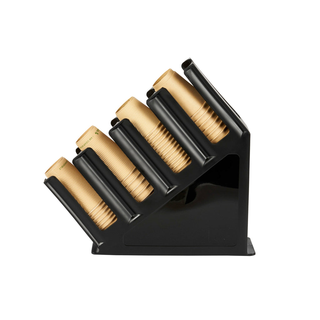 Restpresso Black Plastic Coffee Cup / Lid Organizer - 4 Section - 18 1/2" x 4 1/2" x 18" - 1 count box