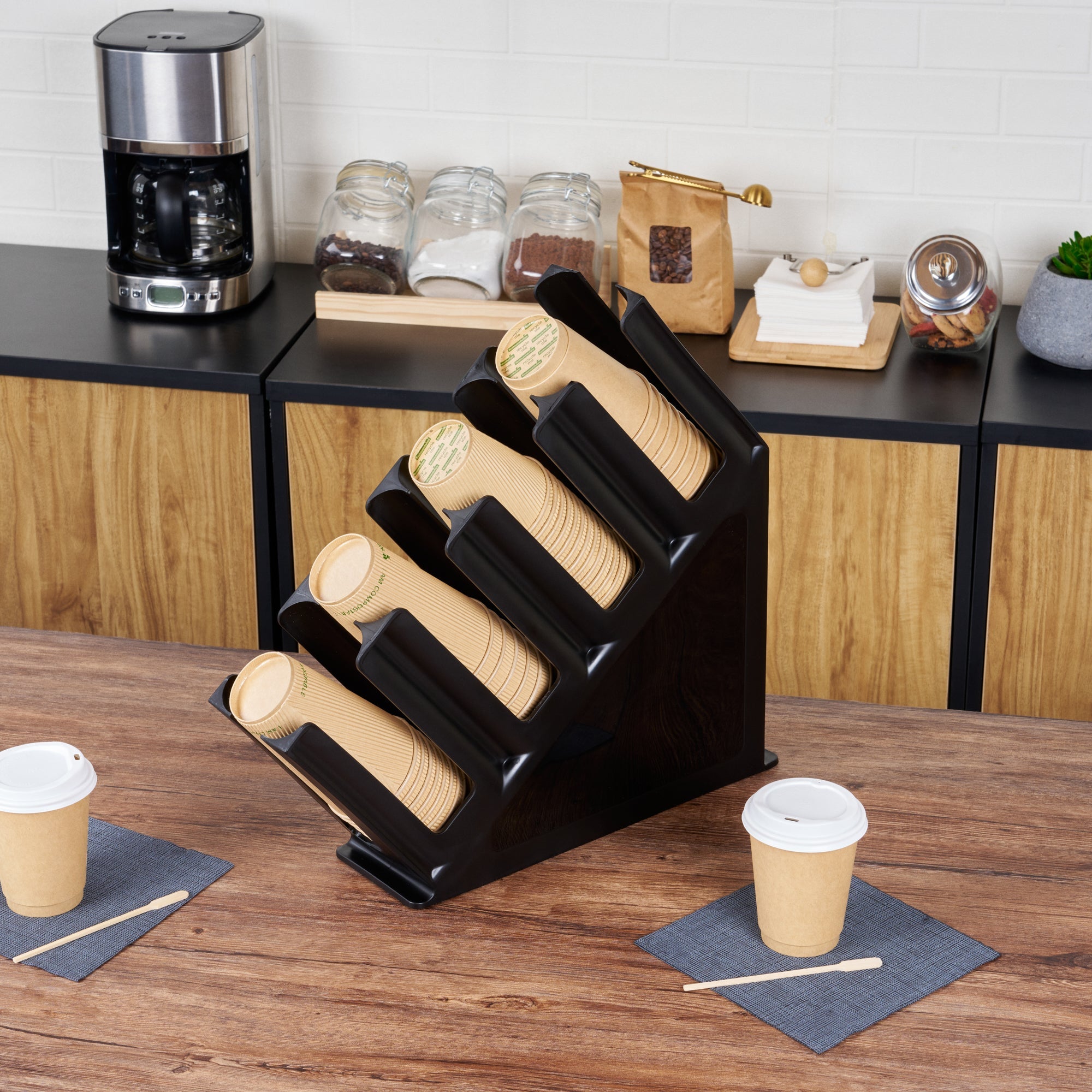 Restpresso Black Plastic Coffee Cup / Lid Organizer - 4 Section - 18 1/2" x 4 1/2" x 18" - 1 count box
