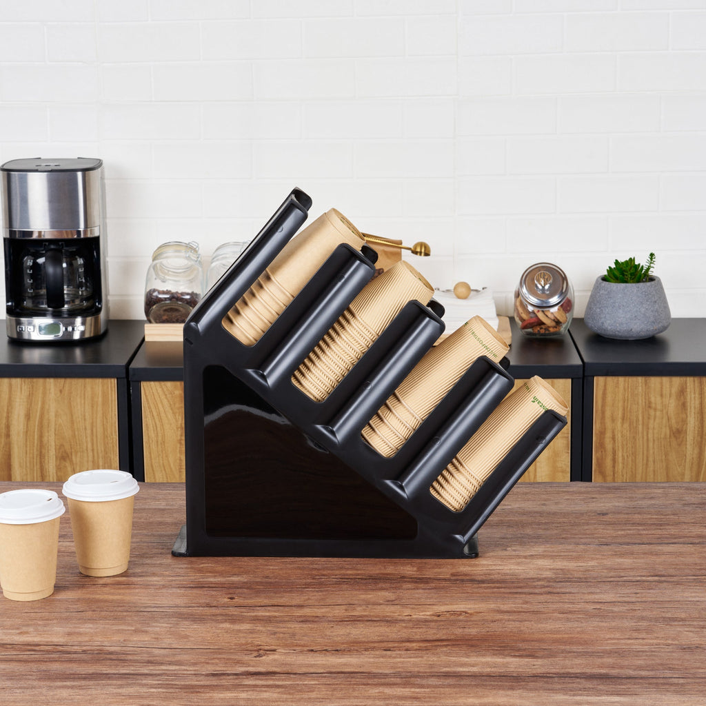 Restpresso Black Plastic Coffee Cup / Lid Organizer - 4 Section - 18 1/2" x 4 1/2" x 18" - 1 count box