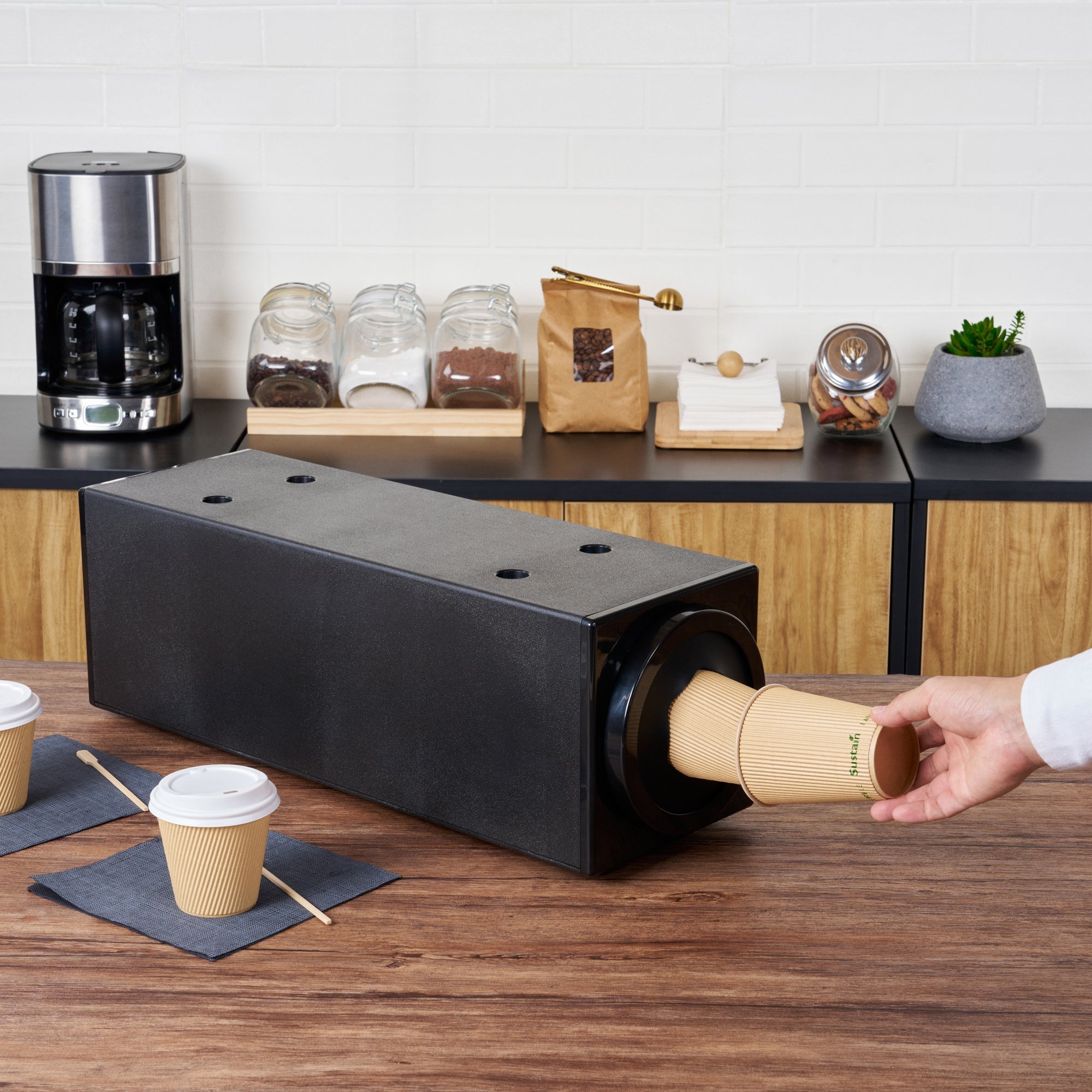 Restpresso Black Countertop Cup Dispenser Cabinet - For 8 to 44 oz Cups, Stackable, 1 Slot - 24 1/2" x 8" - 1 count box