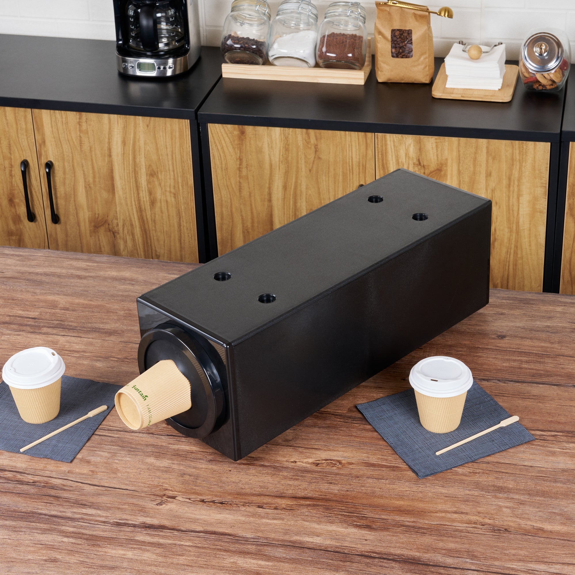 Restpresso Black Countertop Cup Dispenser Cabinet - For 8 to 44 oz Cups, Stackable, 1 Slot - 24 1/2" x 8" - 1 count box