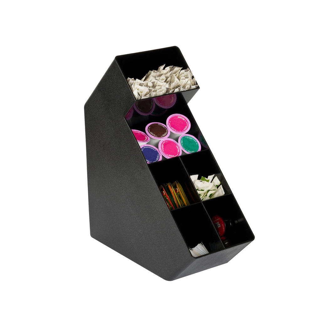 Restpresso Black Plastic Condiment Organizer - 6 Compartments - 6 1/4" x 14 1/2" x 16 1/2" - 1 count box