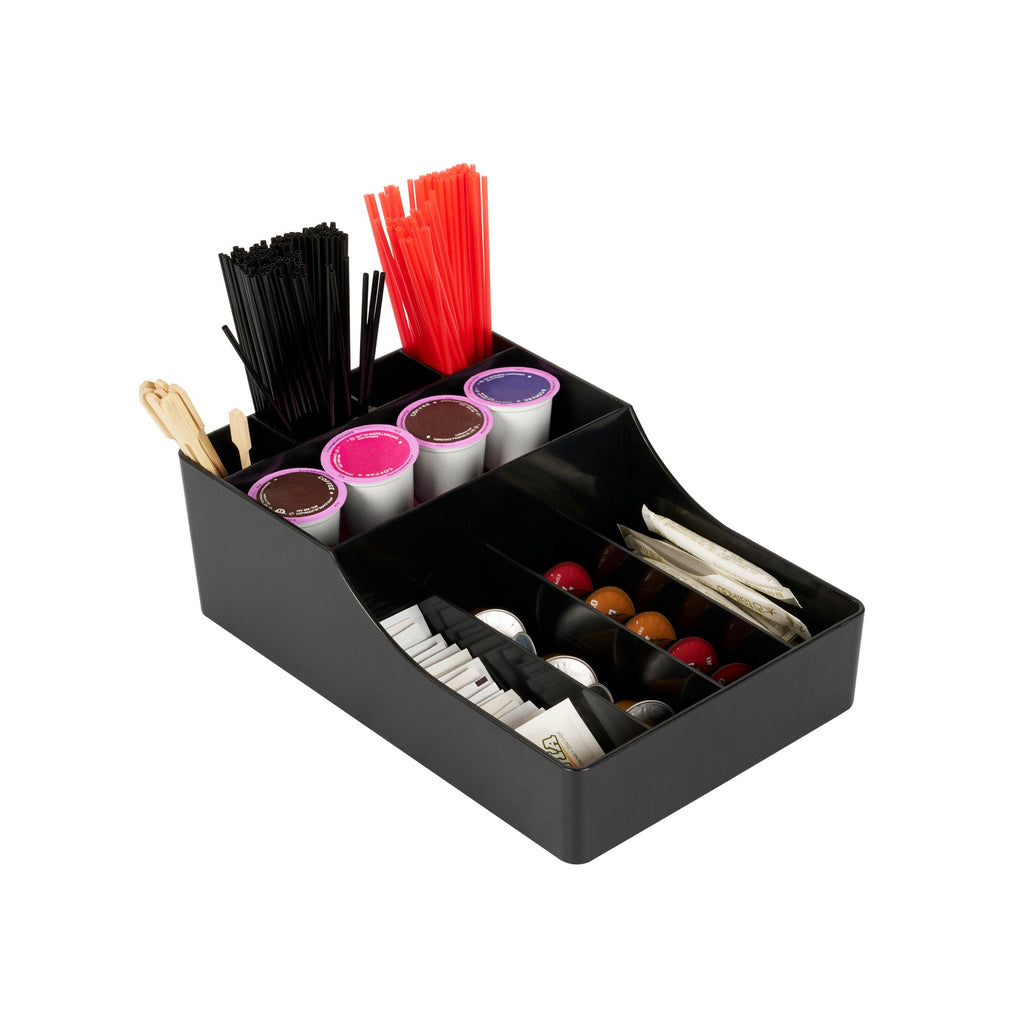 Restpresso Black Plastic Condiment Organizer - 9 Compartments - 7 3/4" x 11 3/4" x 4" - 1 count box