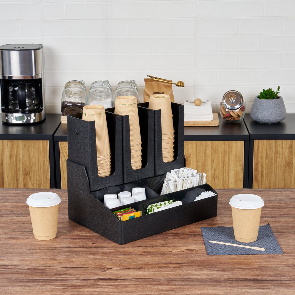 Restpresso Black Plastic Coffee Cup / Lid / Condiment Organizer - 6 Compartments - 14" x 10 1/2" x 12 1/4" - 1 count box