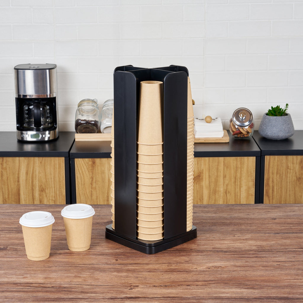 Restpresso Black Plastic Coffee Cup / Lid Organizer - 4 Compartments - 8 1/4" x 8 1/4" x 19 3/4" - 1 count box