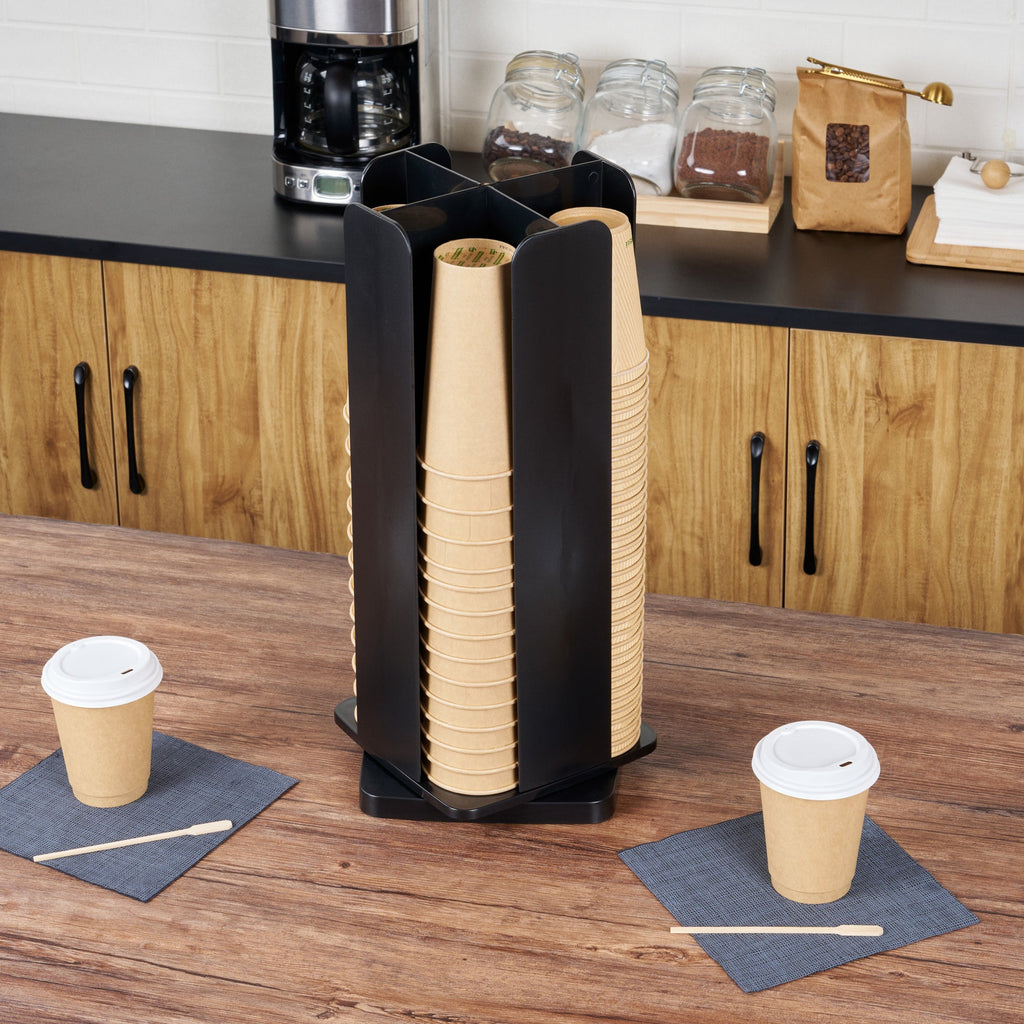 Restpresso Black Plastic Coffee Cup / Lid Organizer - 4 Compartments - 8 1/4" x 8 1/4" x 19 3/4" - 1 count box