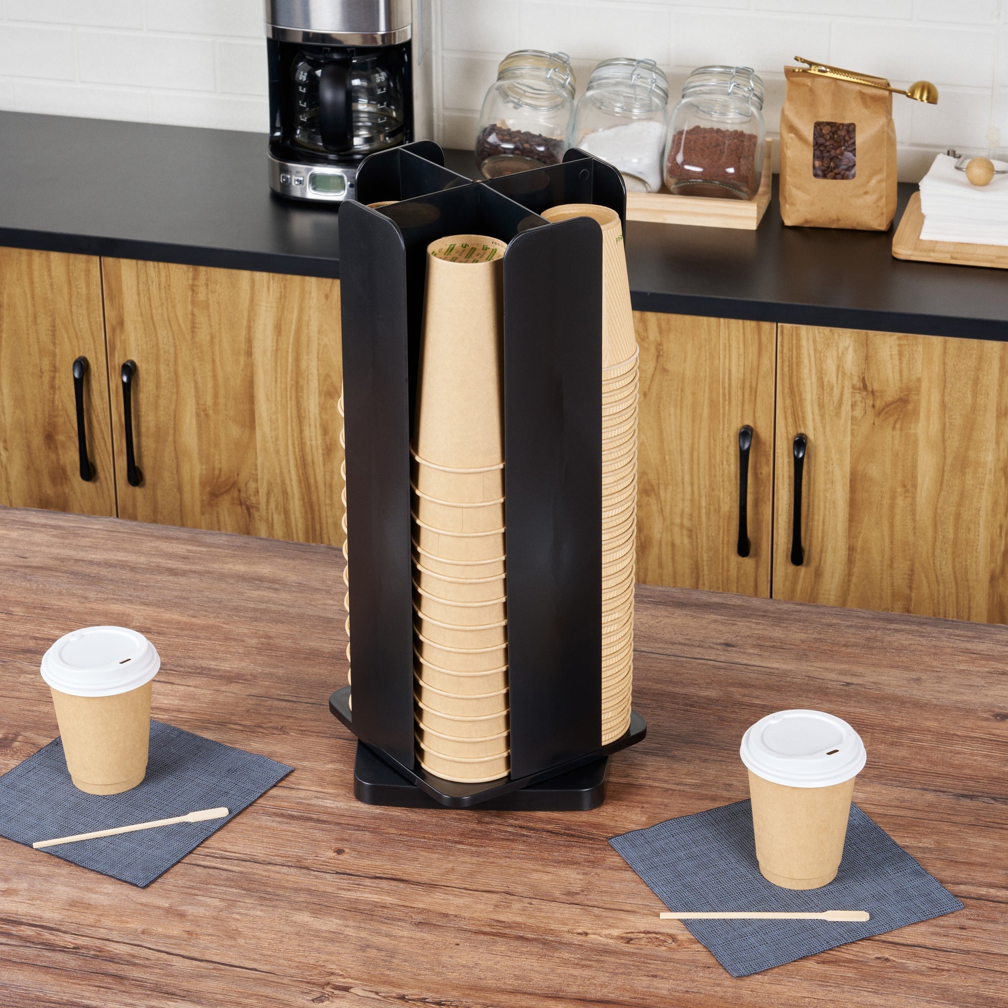 Restpresso Black Plastic Coffee Cup / Lid Organizer - 4 Compartments - 8 1/4" x 8 1/4" x 19 3/4" - 1 count box