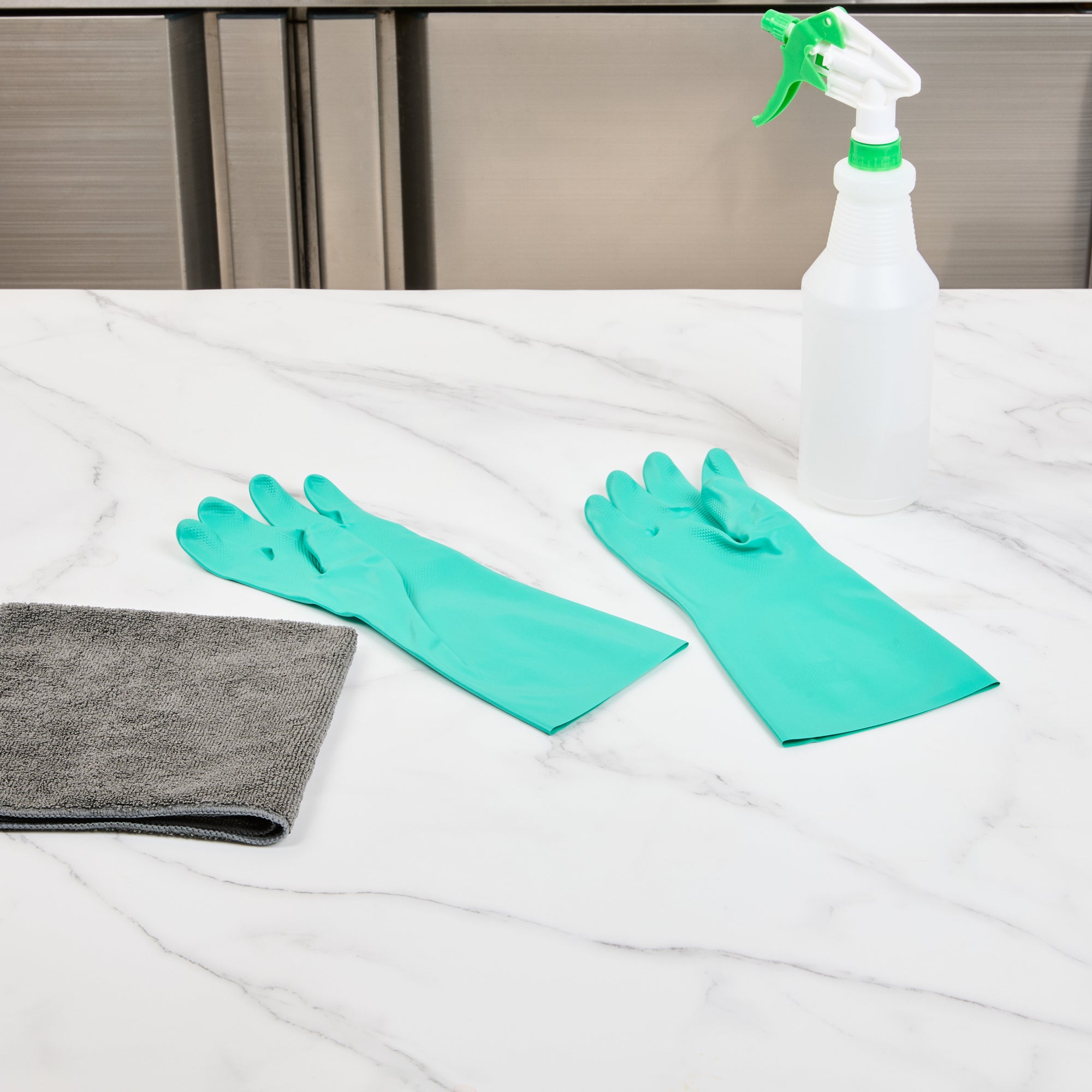 Clean Tek Professional Green Small Nitrile Gloves - 15 mil, Flock Lining, Chemical-Resistant - 13" x 4 1/4" - Pair - 1 count box