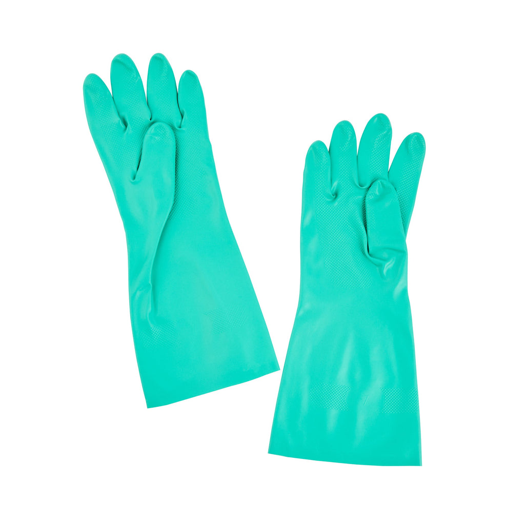 Clean Tek Professional Green Small Nitrile Gloves - 15 mil, Flock Lining, Chemical-Resistant - 13" x 4 1/4" - Pair - 1 count box