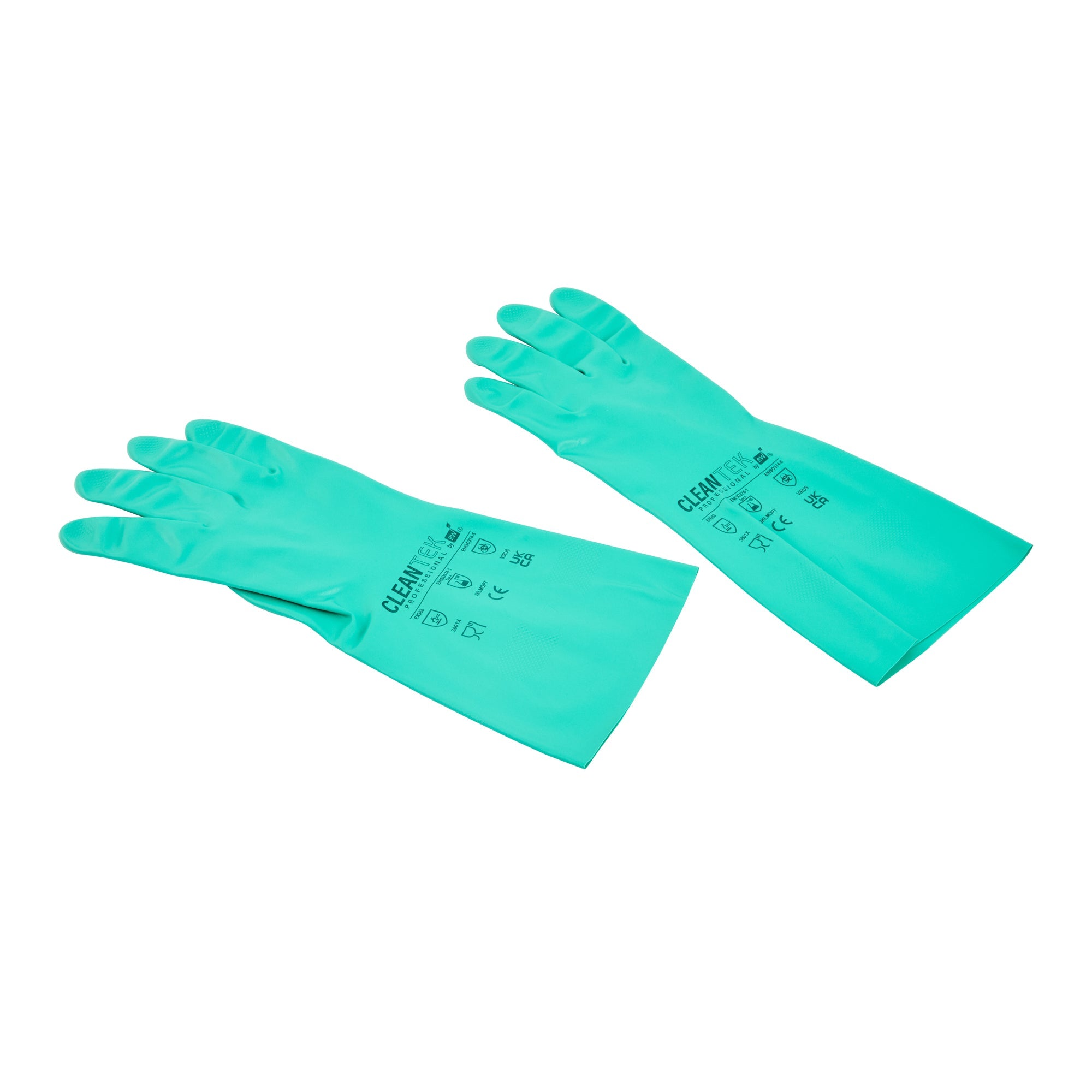 Clean Tek Professional Green Small Nitrile Gloves - 15 mil, Flock Lining, Chemical-Resistant - 13" x 4 1/4" - Pair - 1 count box