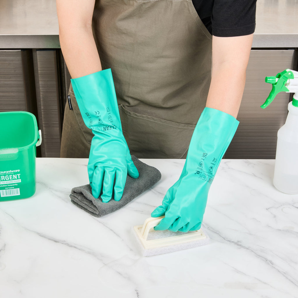Clean Tek Professional Green Small Nitrile Gloves - 15 mil, Flock Lining, Chemical-Resistant - 13" x 4 1/4" - Pair - 1 count box