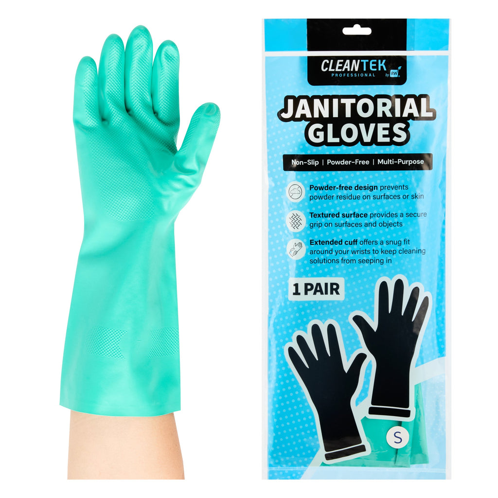 Clean Tek Professional Green Small Nitrile Gloves - 15 mil, Flock Lining, Chemical-Resistant - 13" x 4 1/4" - Pair - 10 count box