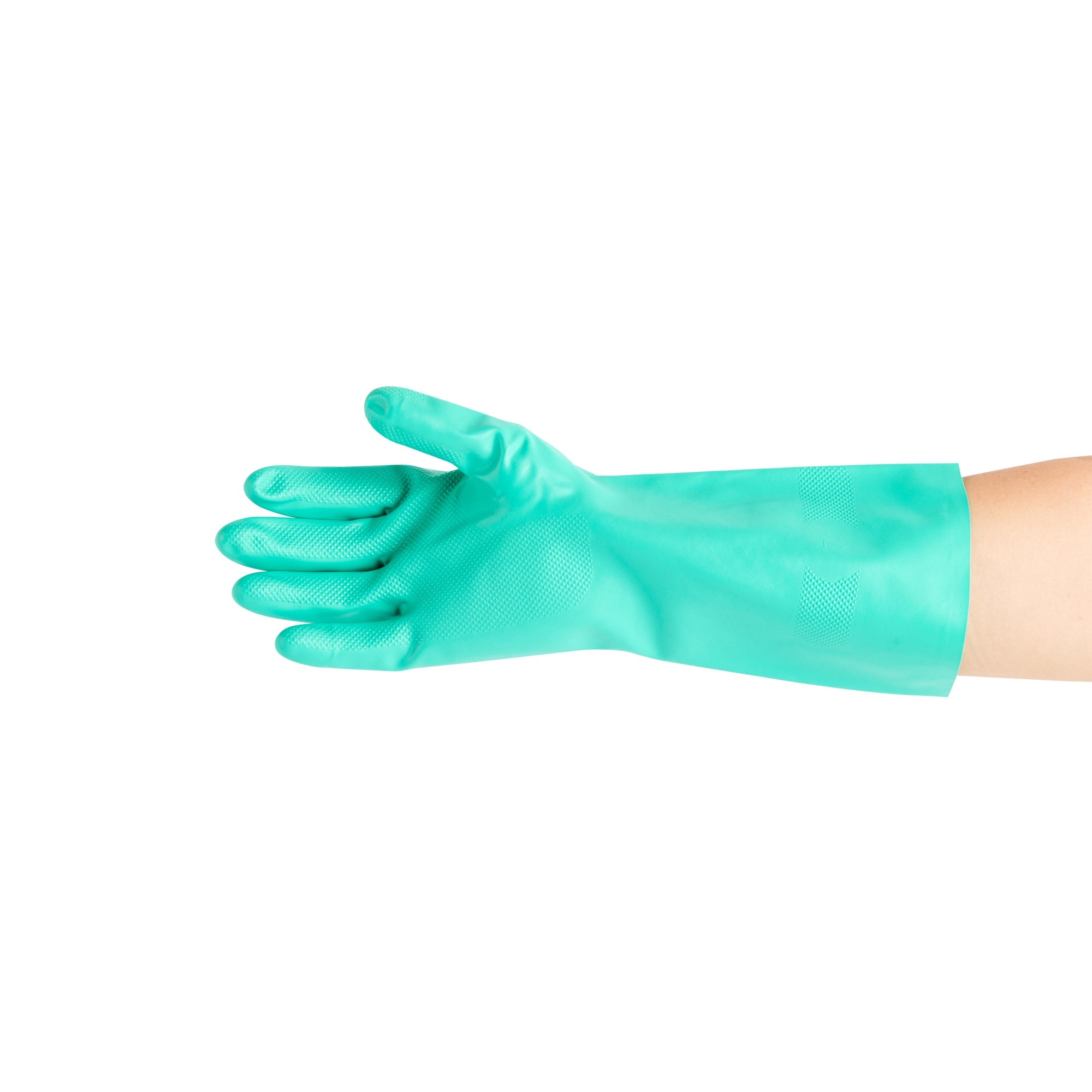 Clean Tek Professional Green Small Nitrile Gloves - 15 mil, Flock Lining, Chemical-Resistant - 13" x 4 1/4" - Pair - 10 count box