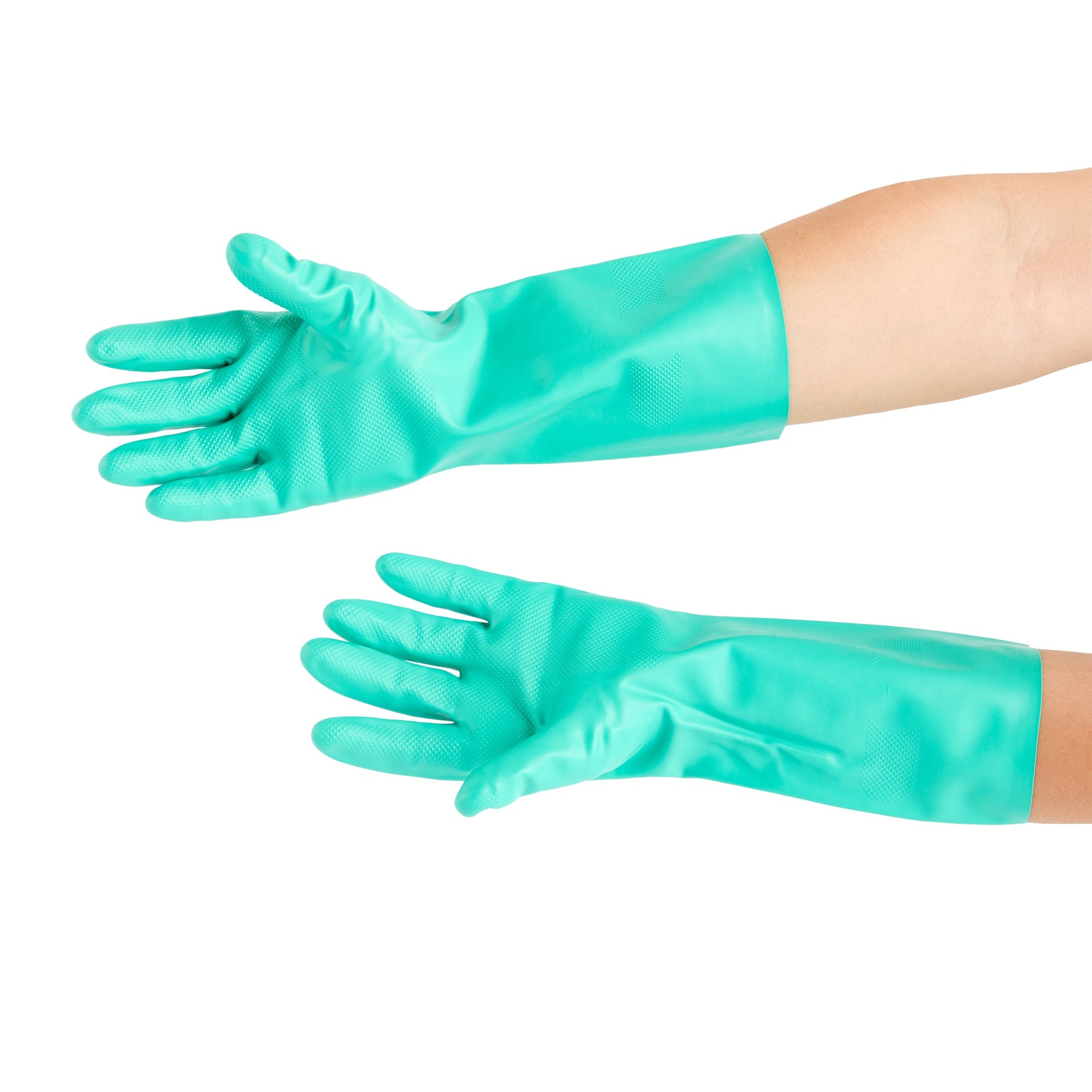 Clean Tek Professional Green Small Nitrile Gloves - 15 mil, Flock Lining, Chemical-Resistant - 13" x 4 1/4" - Pair - 10 count box